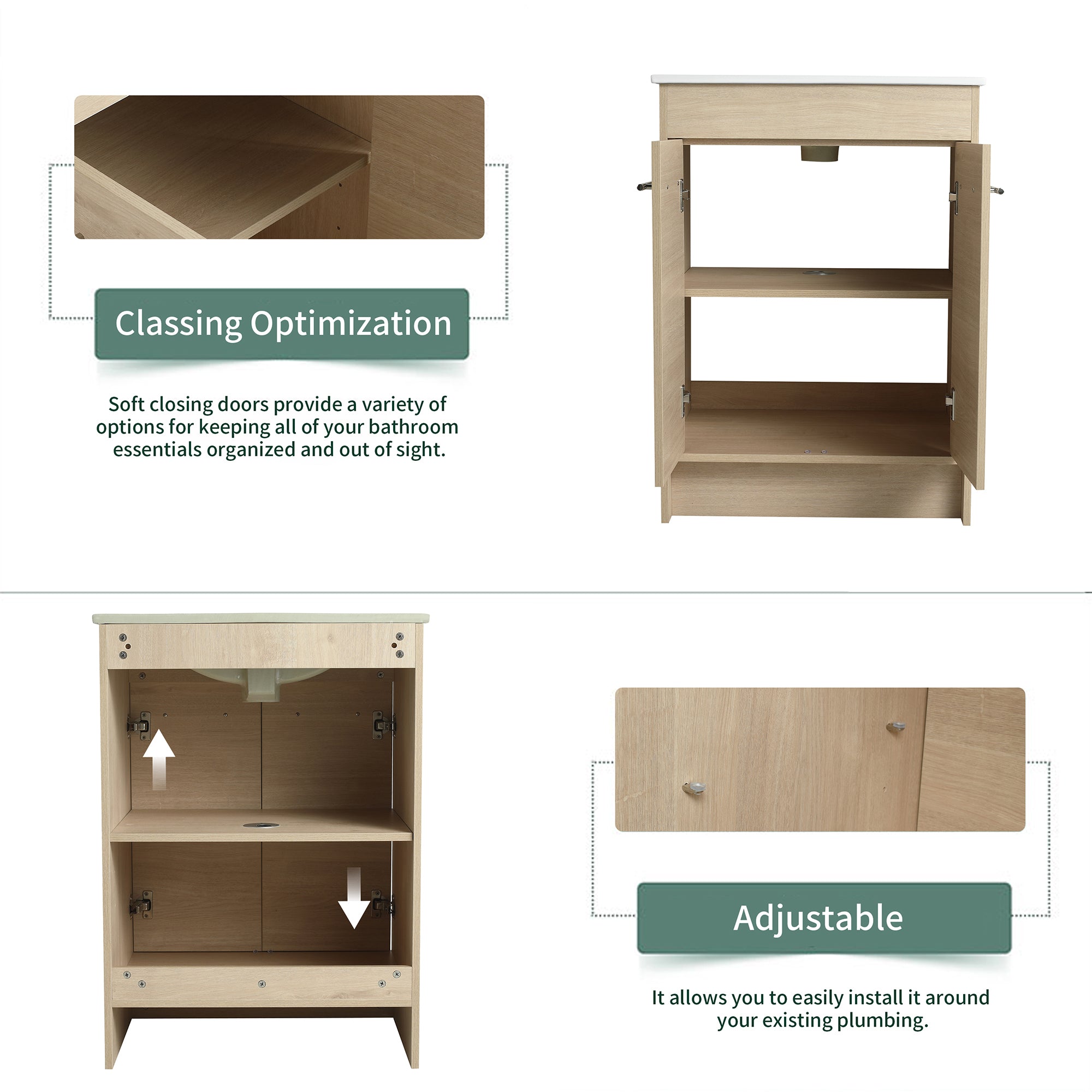 16 Inch Plywood Wall-Mounted Bathroom Vanity Set in Plain Light Oak with Single Gel Sink