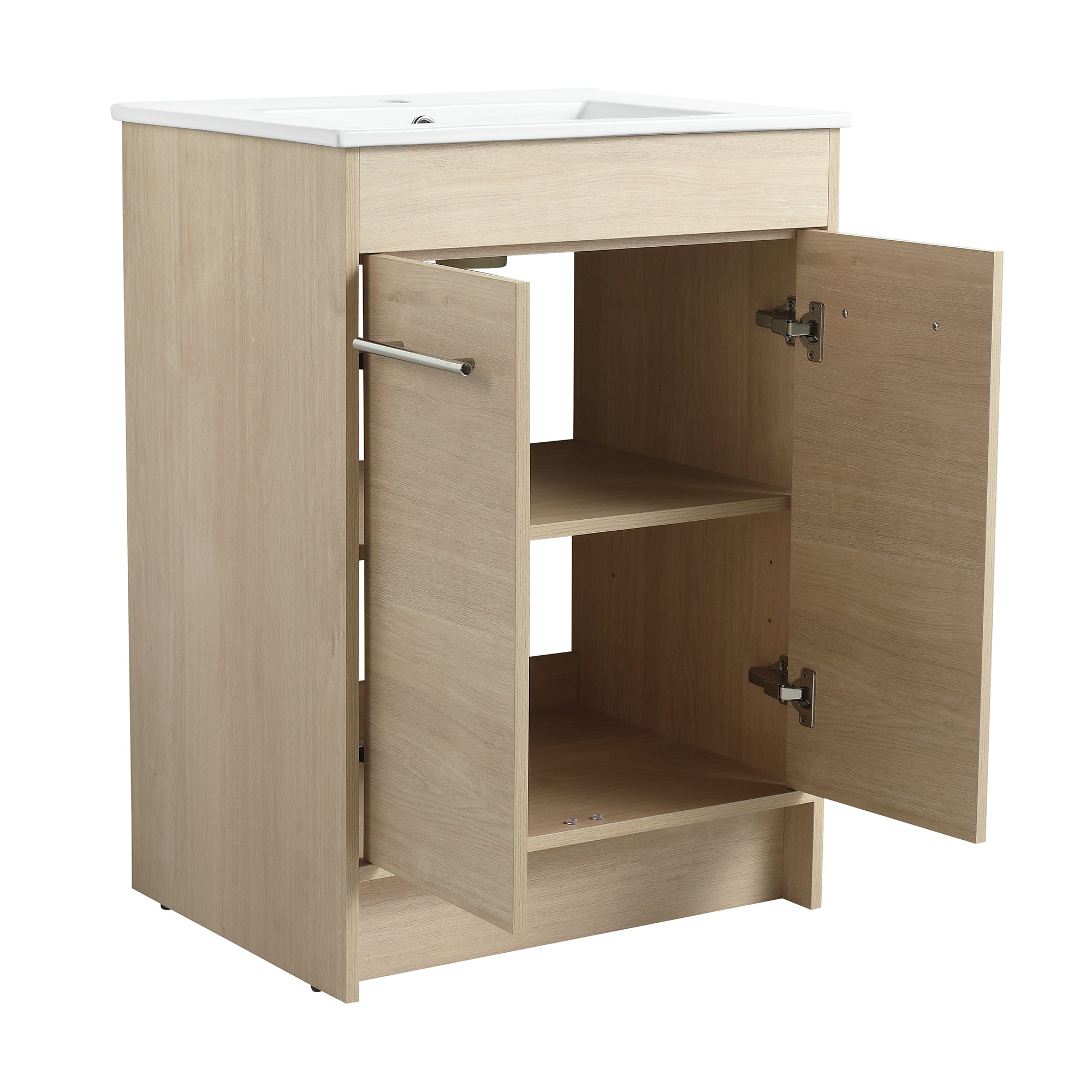 16 Inch Plywood Wall-Mounted Bathroom Vanity Set in Plain Light Oak with Single Gel Sink