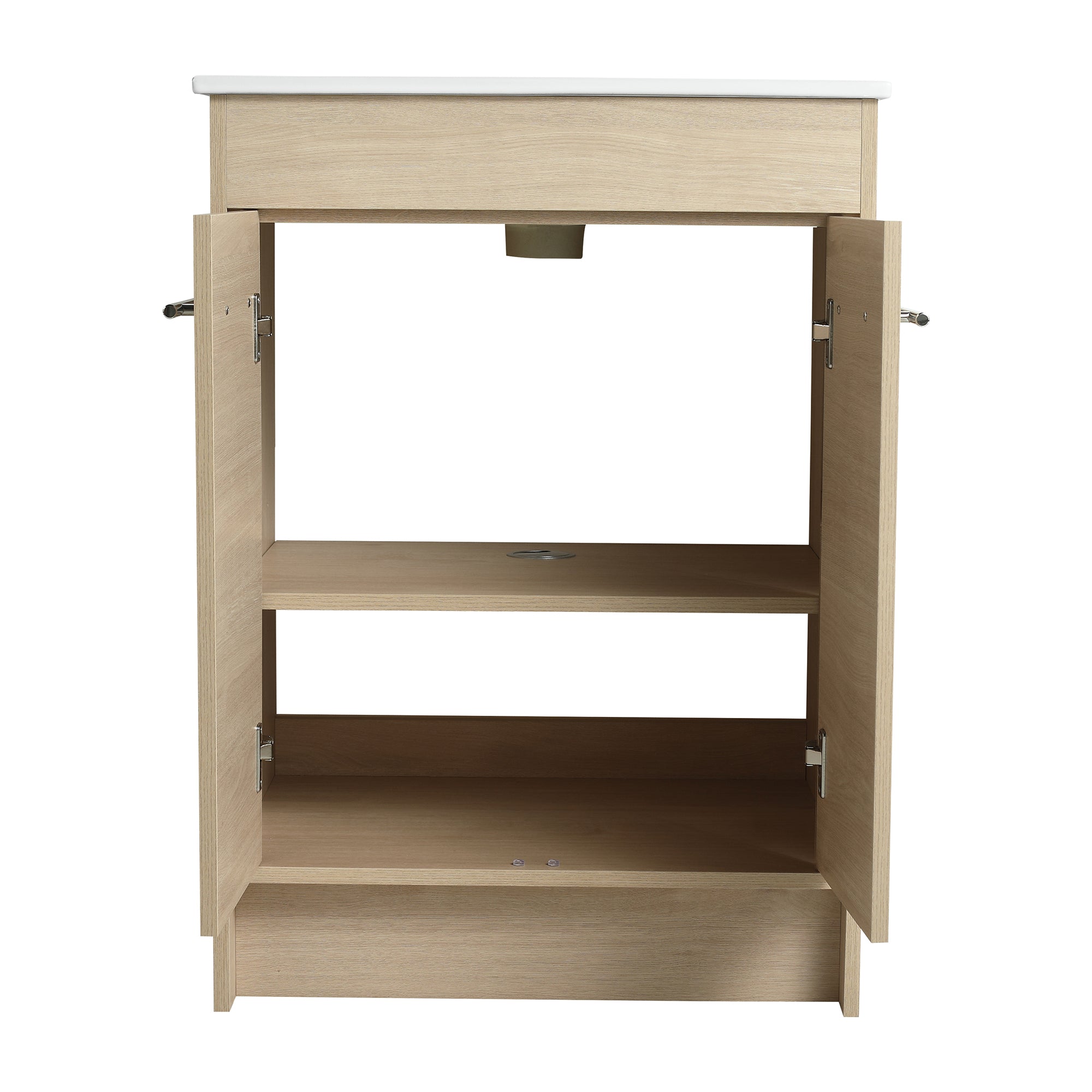 16 Inch Plywood Wall-Mounted Bathroom Vanity Set in Plain Light Oak with Single Gel Sink