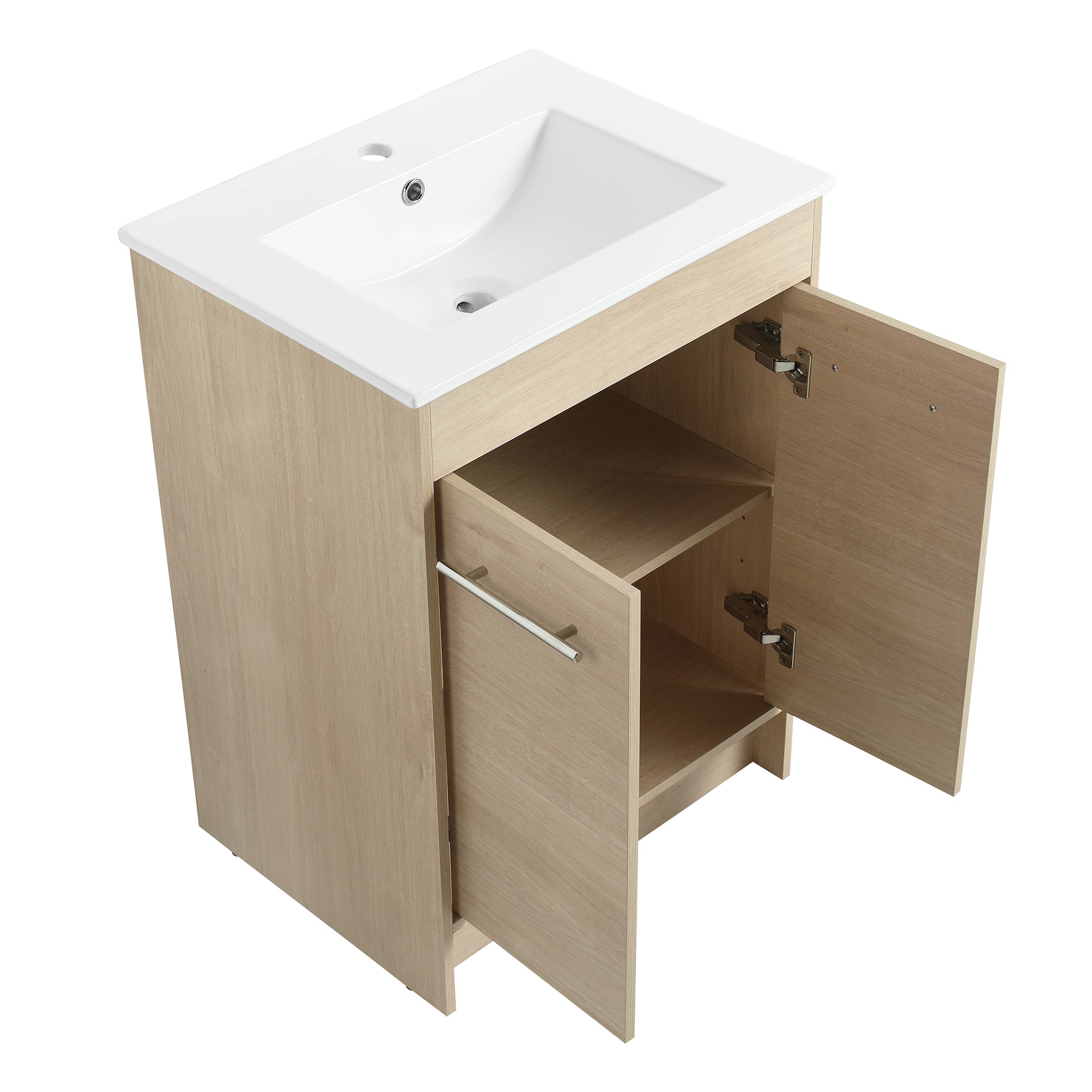 16 Inch Plywood Wall-Mounted Bathroom Vanity Set in Plain Light Oak with Single Gel Sink