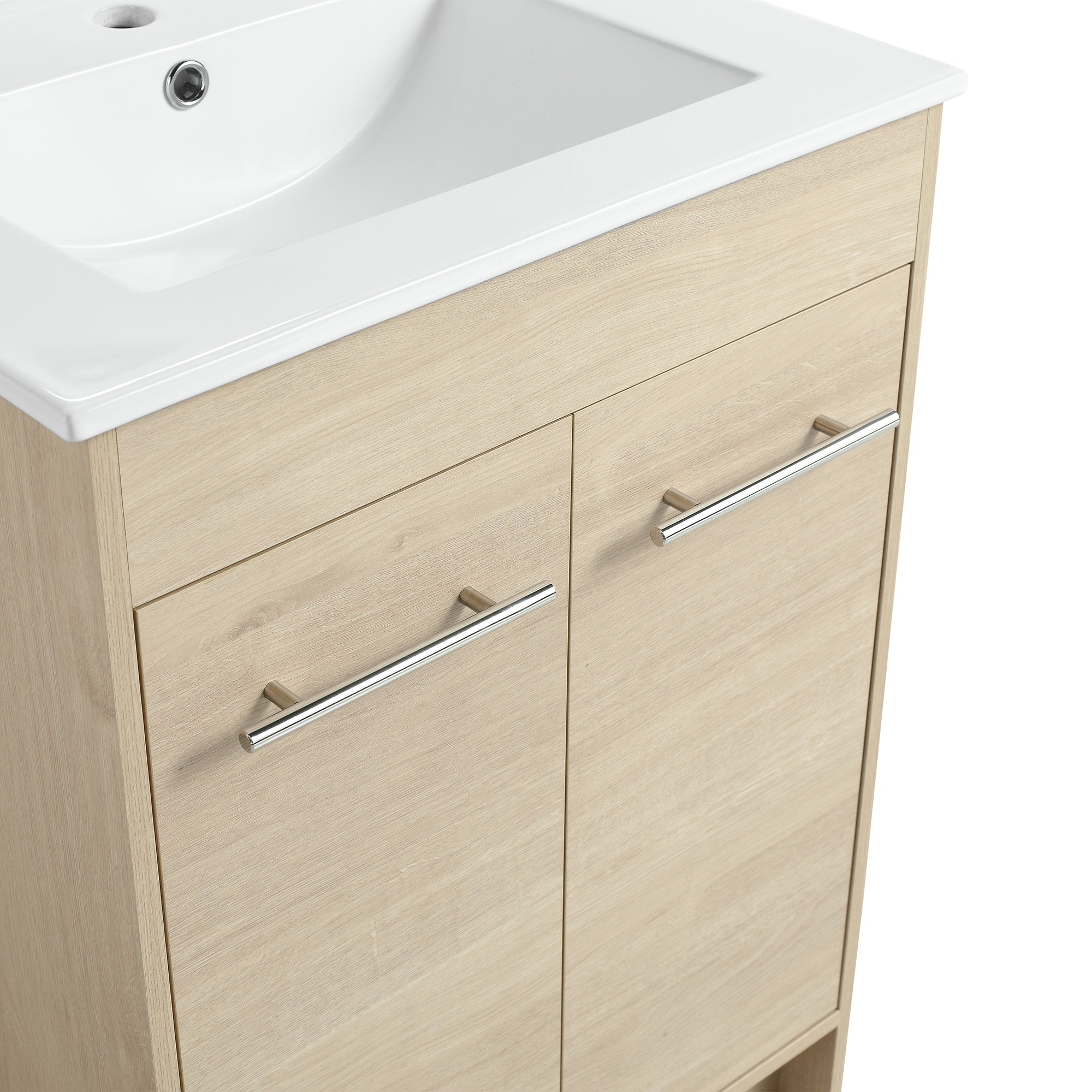16 Inch Plywood Wall-Mounted Bathroom Vanity Set in Plain Light Oak with Single Gel Sink