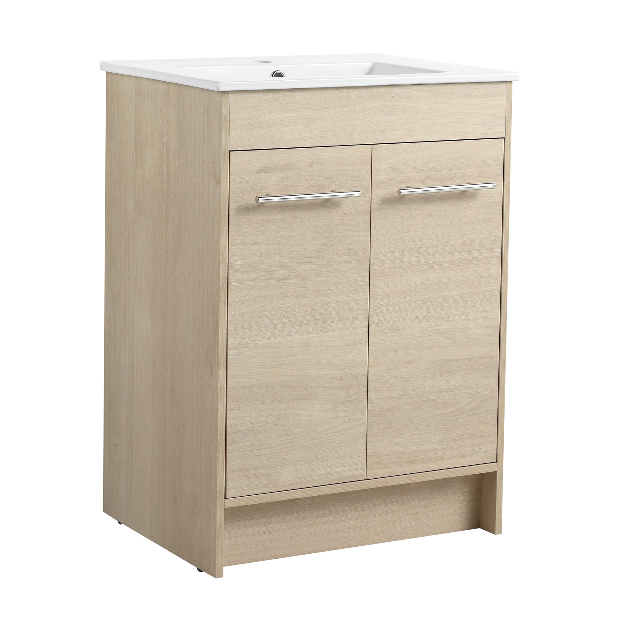 16 Inch Plywood Wall-Mounted Bathroom Vanity Set in Plain Light Oak with Single Gel Sink