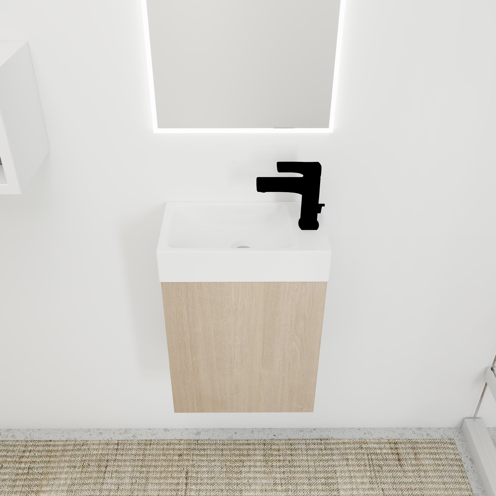 16 Inch Plywood Wall-Mounted Bathroom Vanity Set in Plain Light Oak with Single Gel Sink
