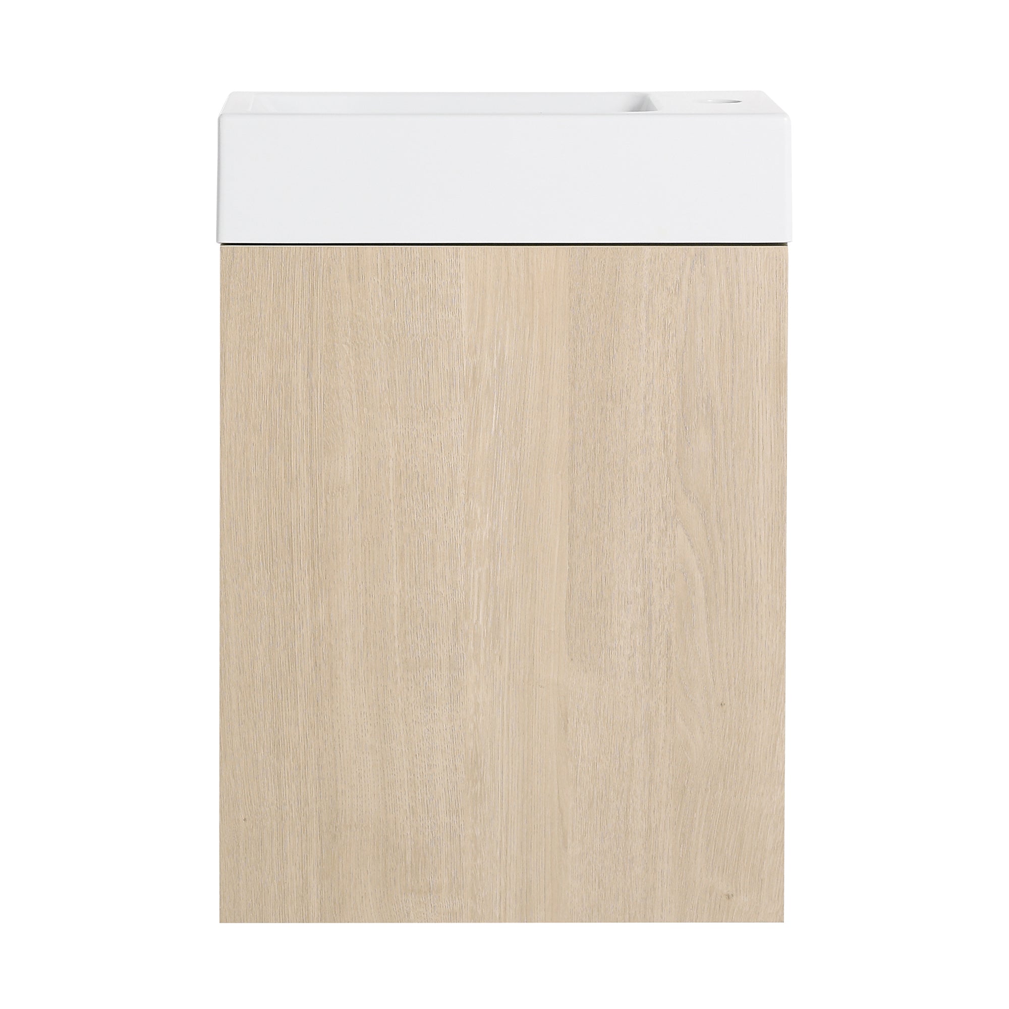16 Inch Plywood Wall-Mounted Bathroom Vanity Set in Plain Light Oak with Single Gel Sink