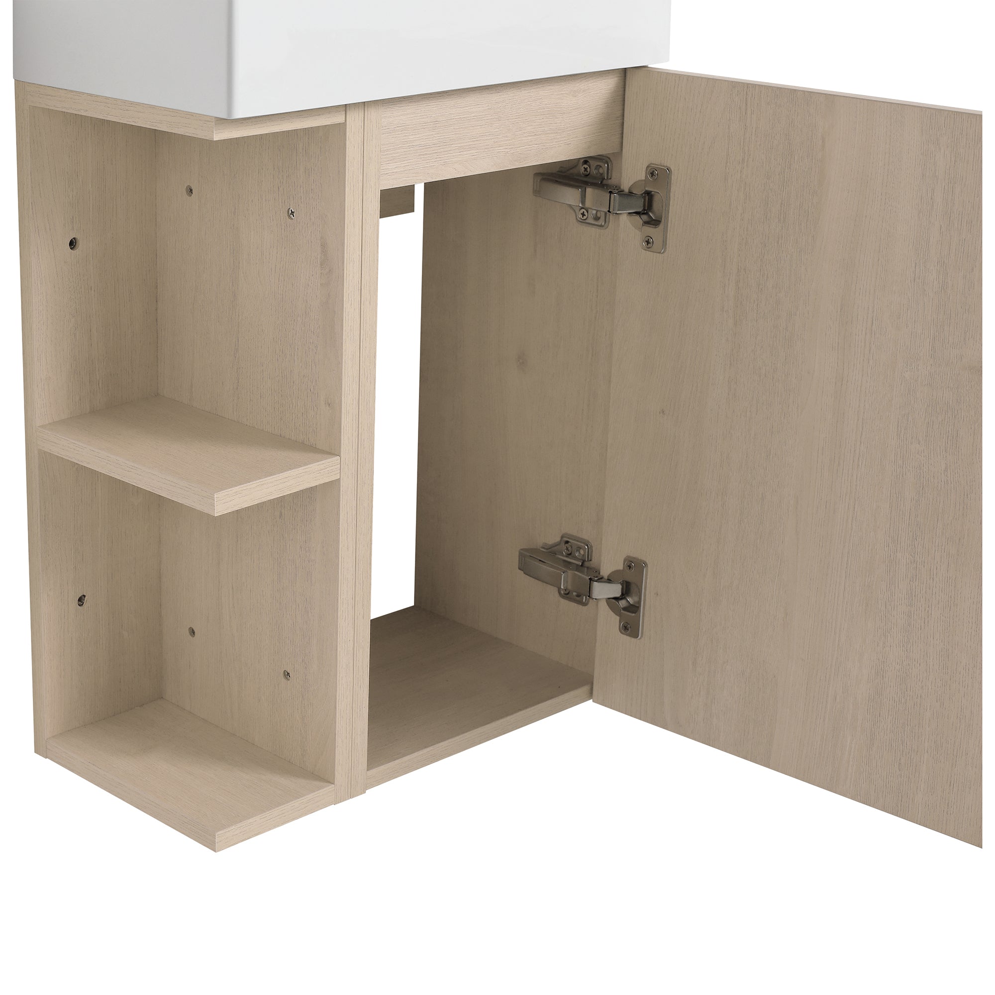 16 Inch Plywood Wall-Mounted Bathroom Vanity Set in Plain Light Oak with Single Gel Sink
