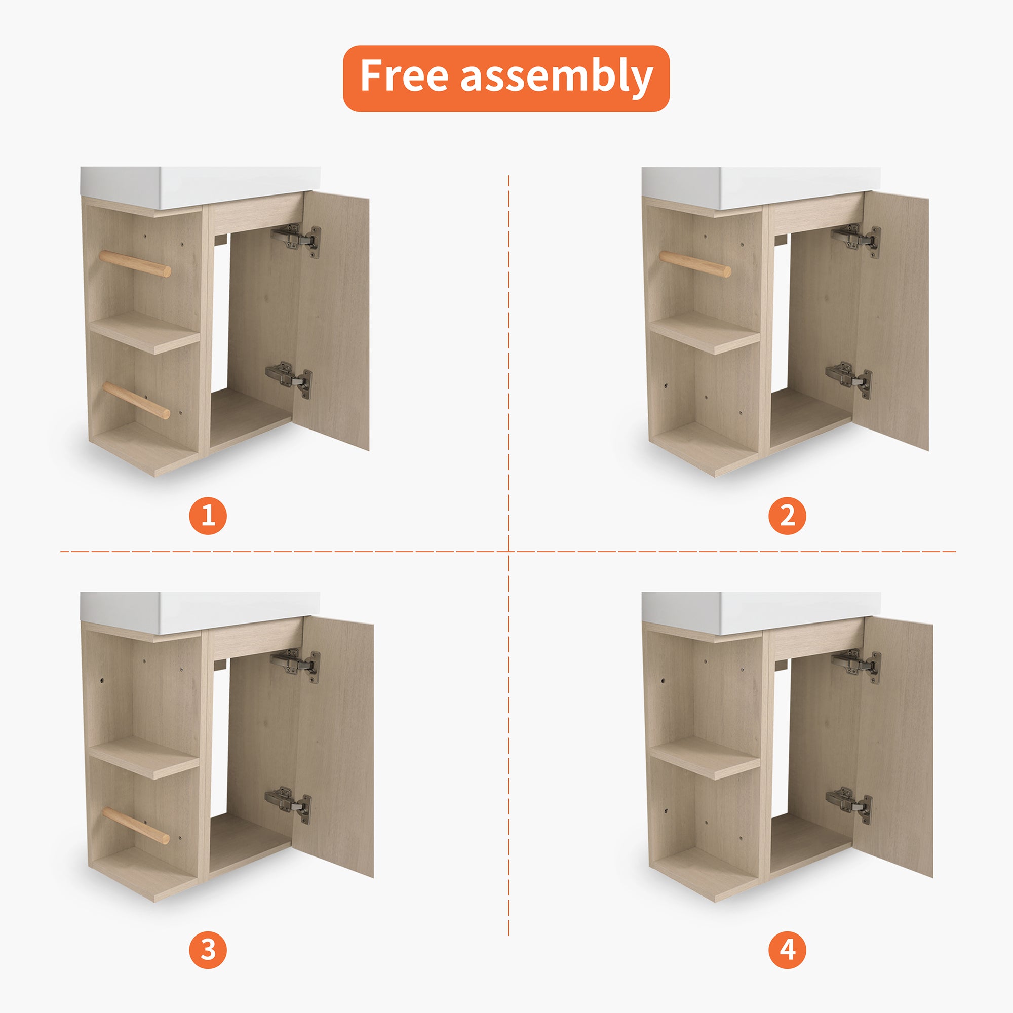 16 Inch Plywood Wall-Mounted Bathroom Vanity Set in Plain Light Oak with Single Gel Sink