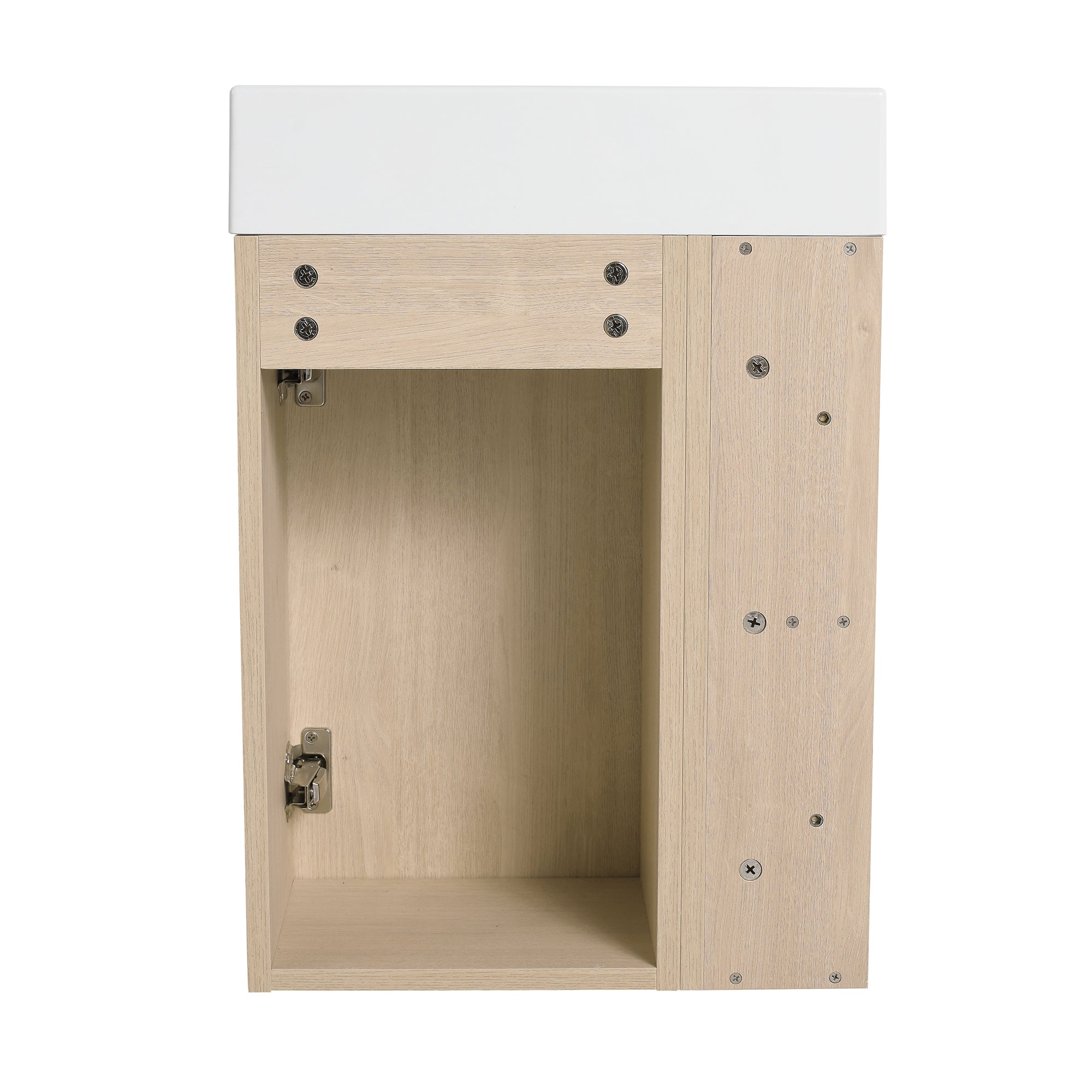16 Inch Plywood Wall-Mounted Bathroom Vanity Set in Plain Light Oak with Single Gel Sink