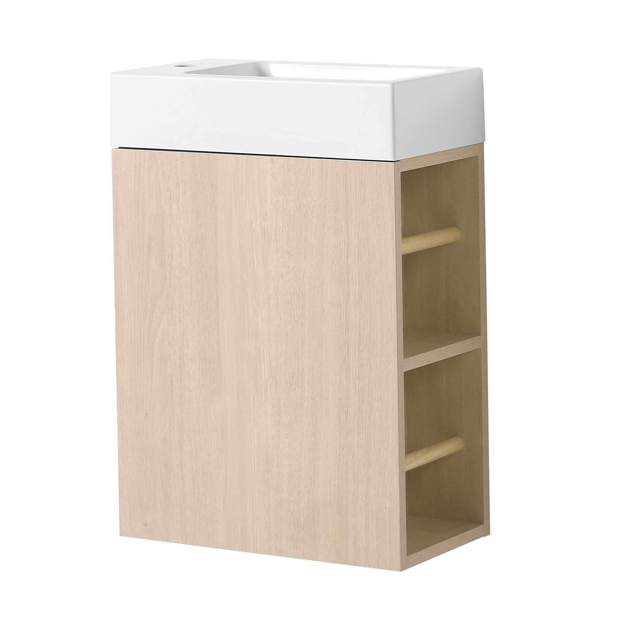 16 Inch Plywood Wall-Mounted Bathroom Vanity Set in Plain Light Oak with Single Gel Sink