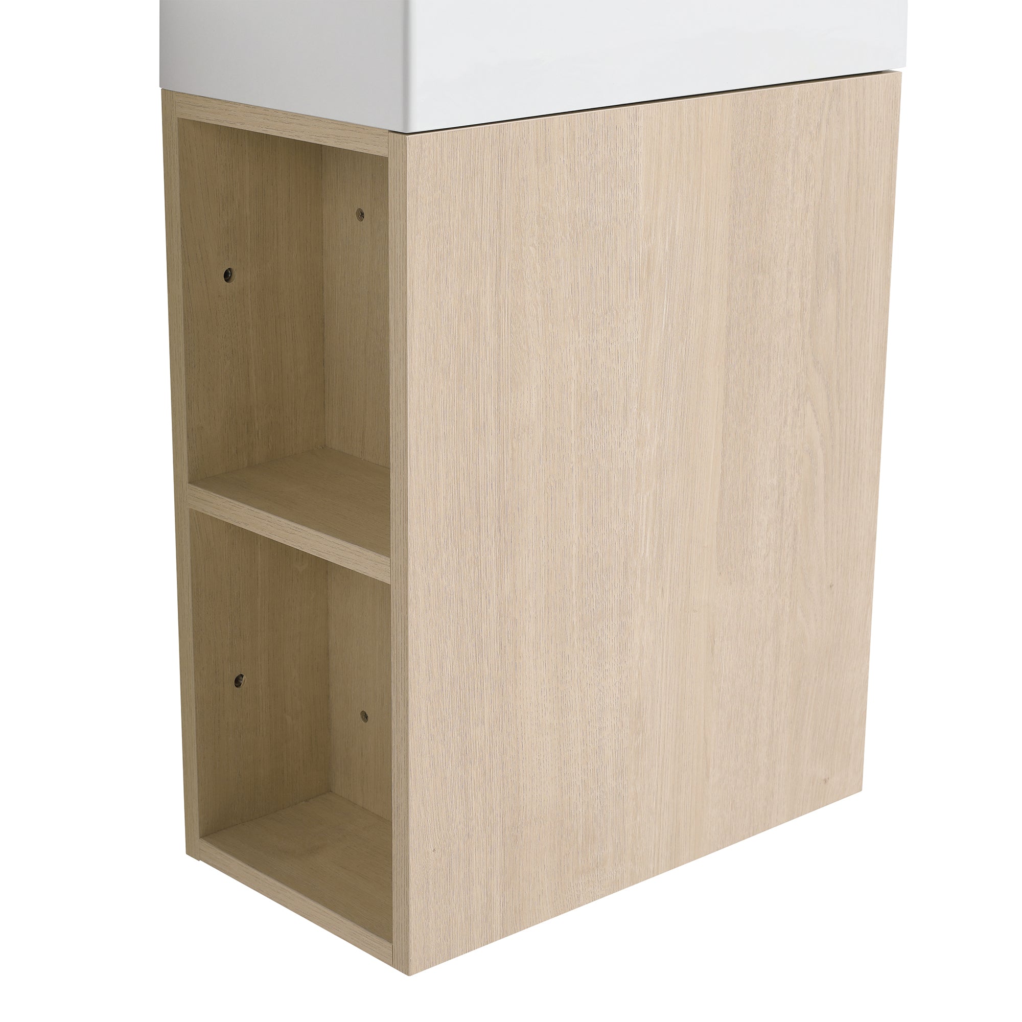 16 Inch Plywood Wall-Mounted Bathroom Vanity Set in Plain Light Oak with Single Gel Sink