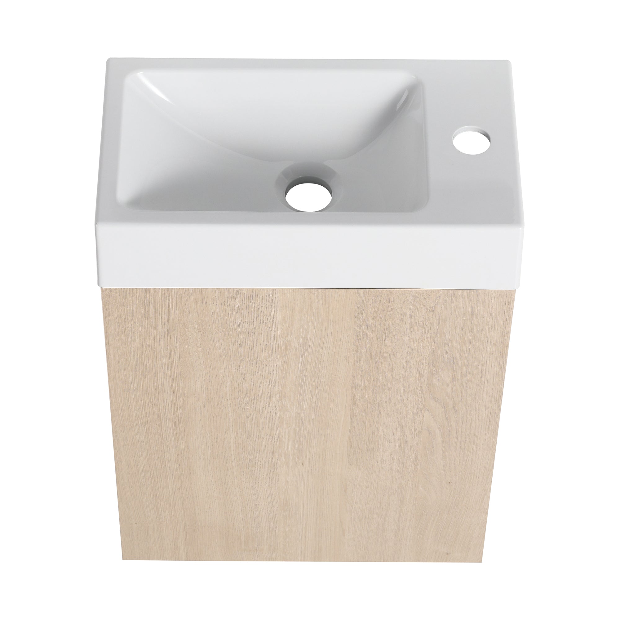 16 Inch Plywood Wall-Mounted Bathroom Vanity Set in Plain Light Oak with Single Gel Sink