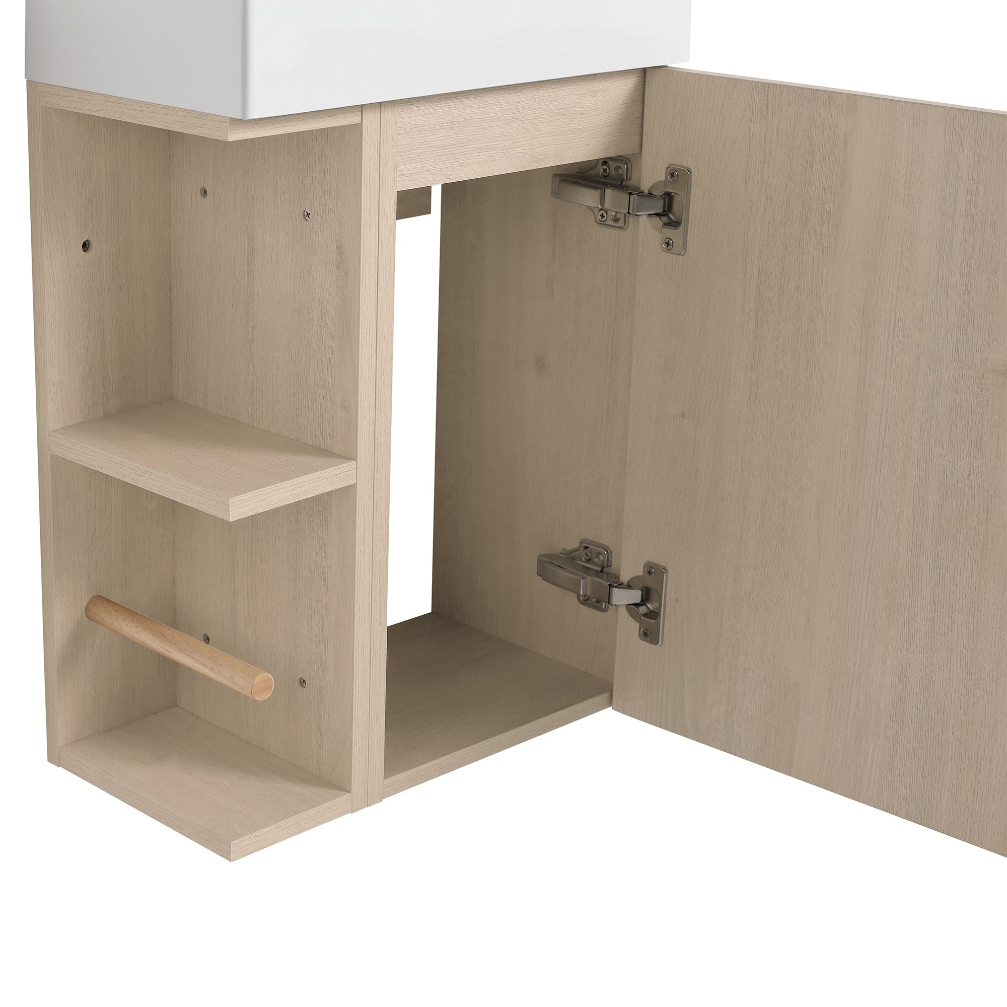 16 Inch Plywood Wall-Mounted Bathroom Vanity Set in Plain Light Oak with Single Gel Sink
