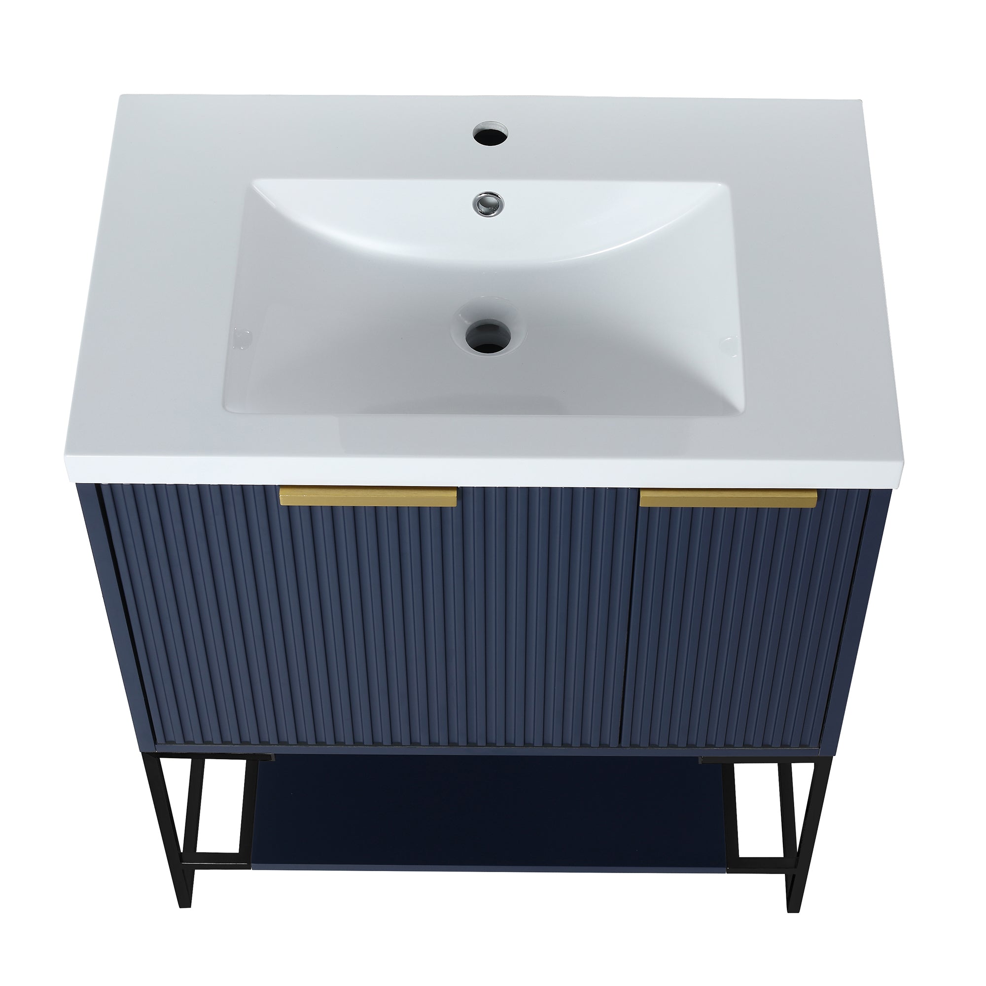 30 Inch Plywood Freestanding Bathroom Vanity Set with Integrated Resin Basin and Doors