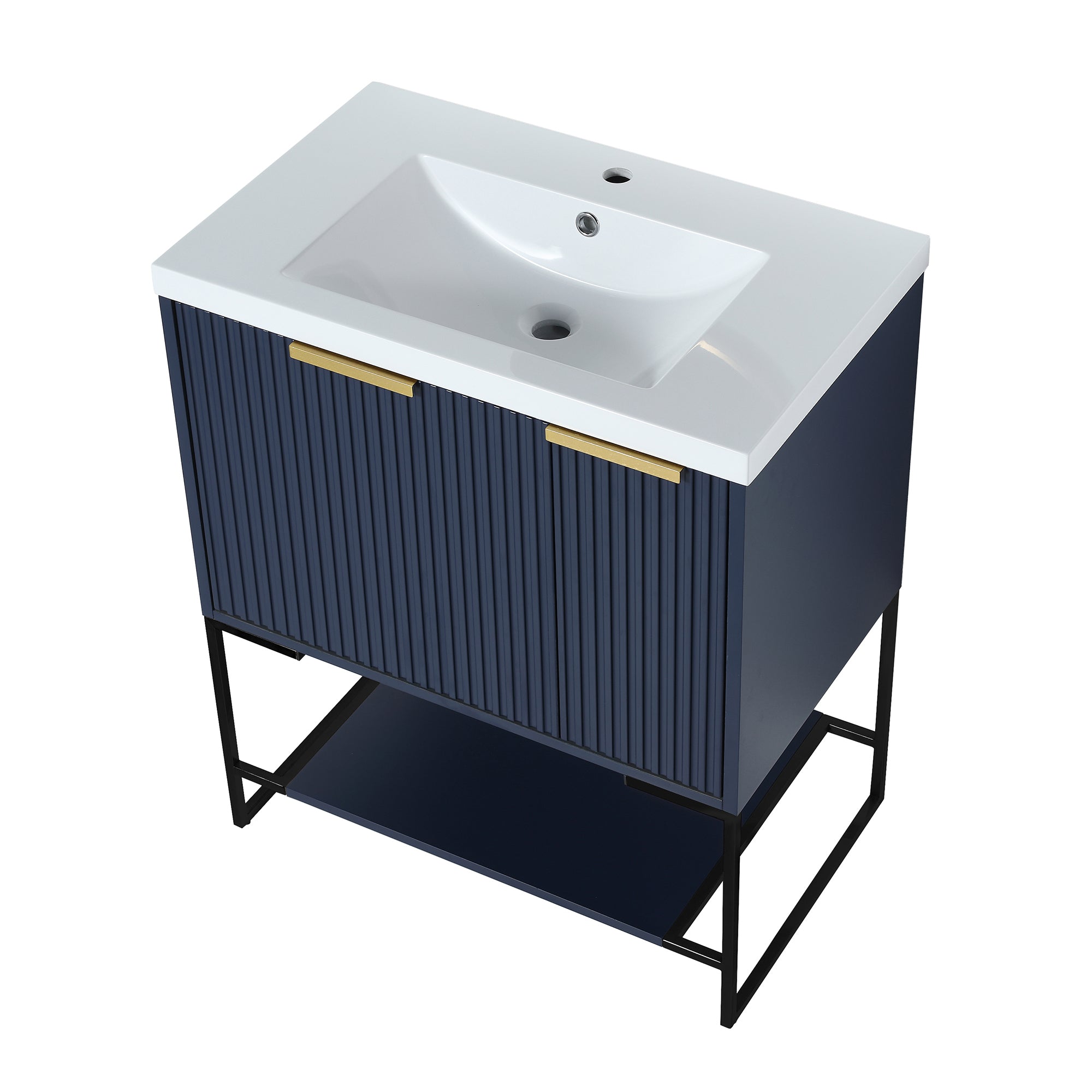30 Inch Plywood Freestanding Bathroom Vanity Set with Integrated Resin Basin and Doors