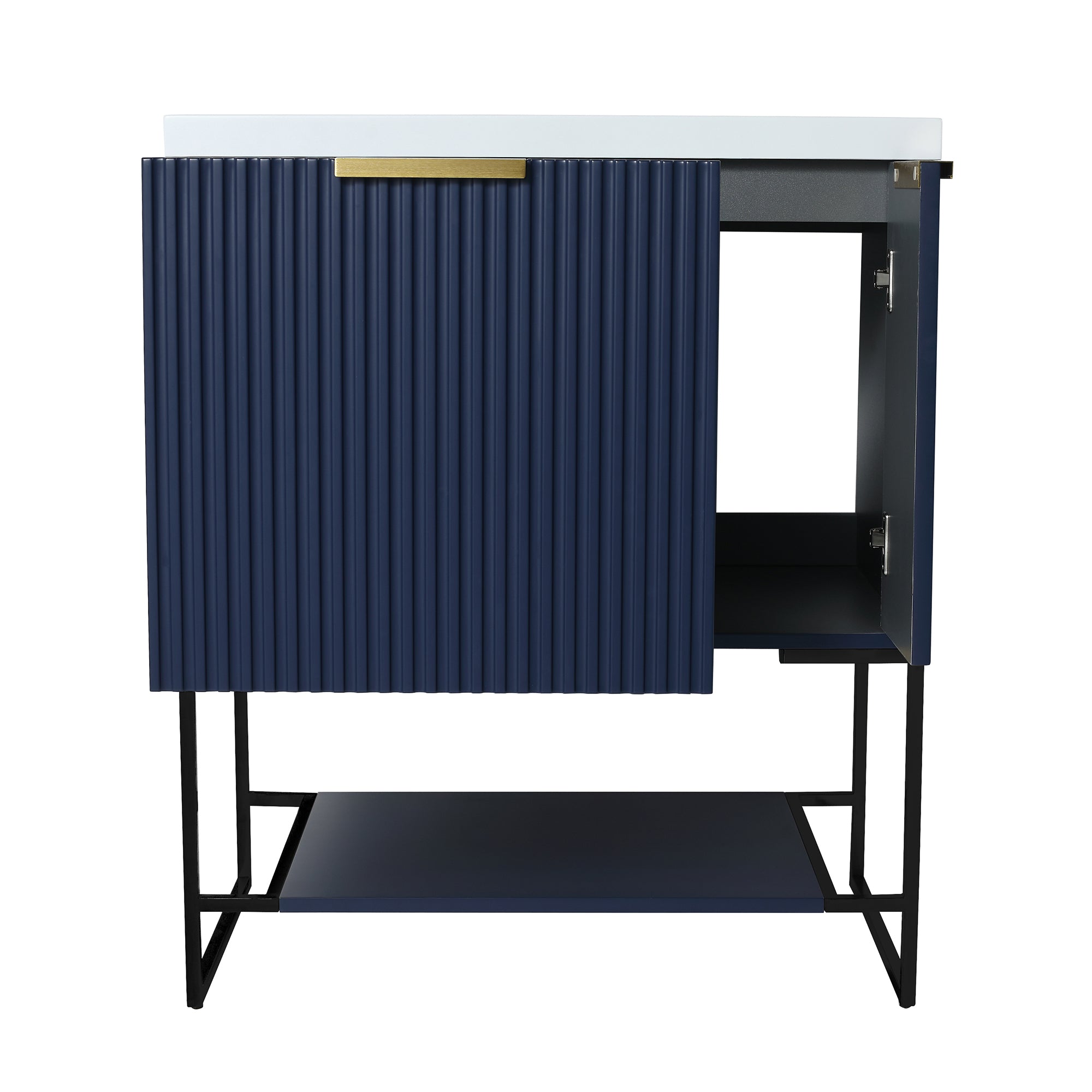 30 Inch Plywood Freestanding Bathroom Vanity Set with Integrated Resin Basin and Doors