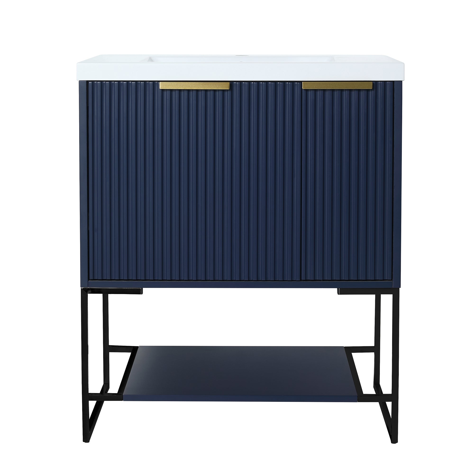 30 Inch Plywood Freestanding Bathroom Vanity Set with Integrated Resin Basin and Doors