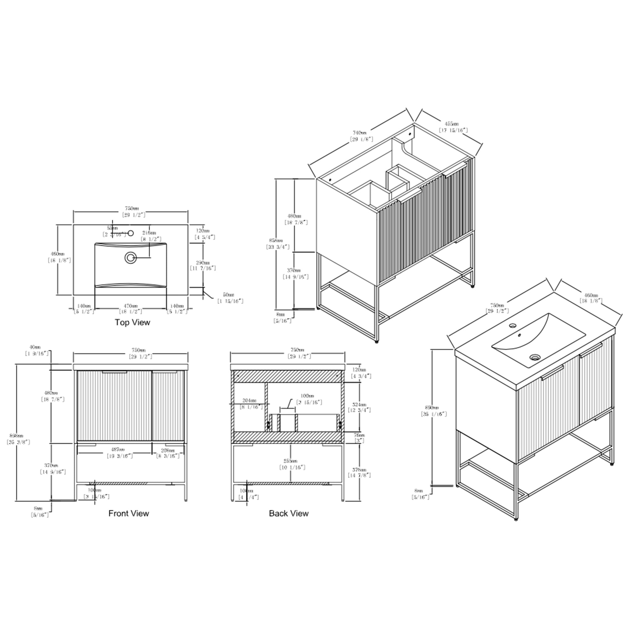 30 Inch Plywood Freestanding Bathroom Vanity Set with Integrated Resin Basin and Doors