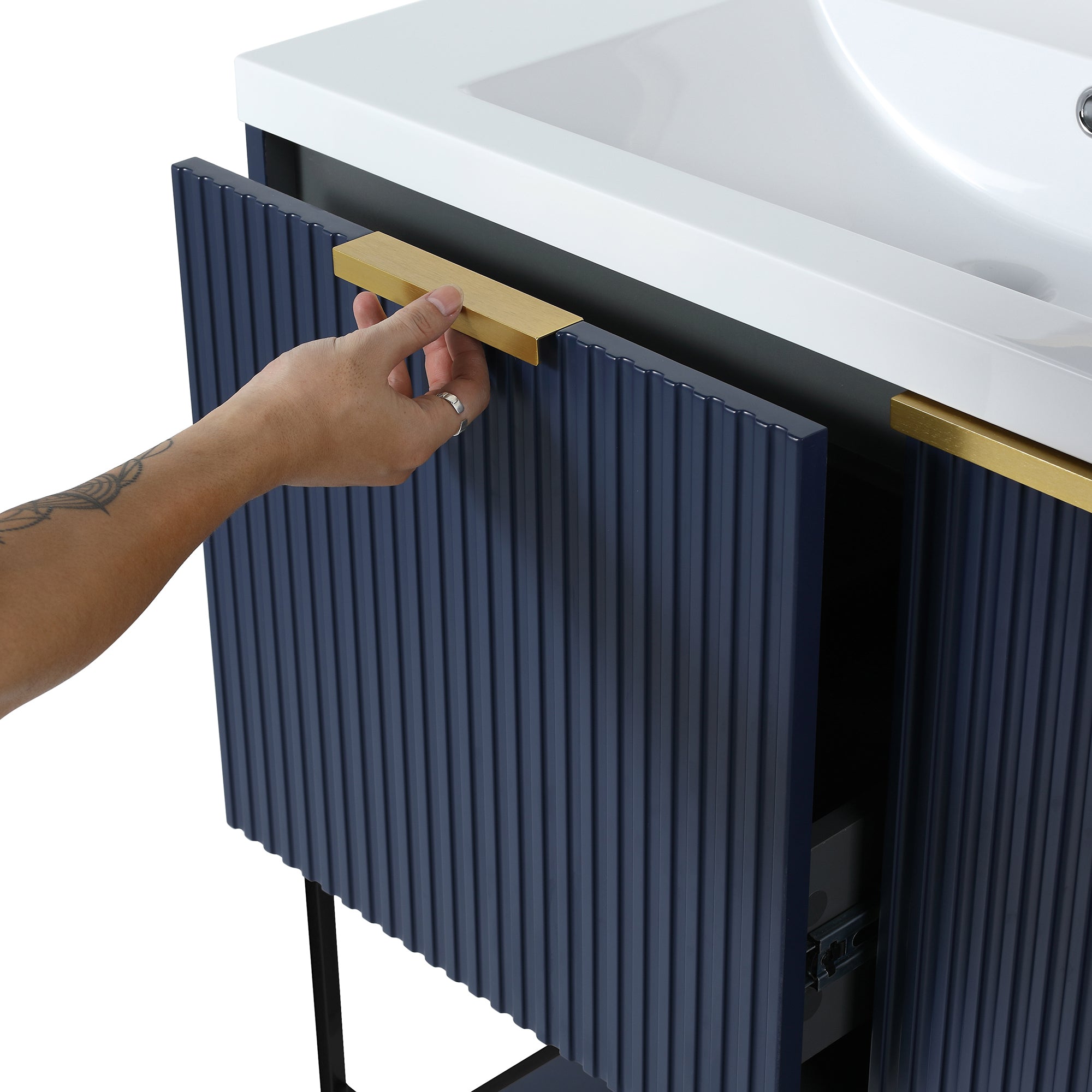 30 Inch Plywood Freestanding Bathroom Vanity Set with Integrated Resin Basin and Doors