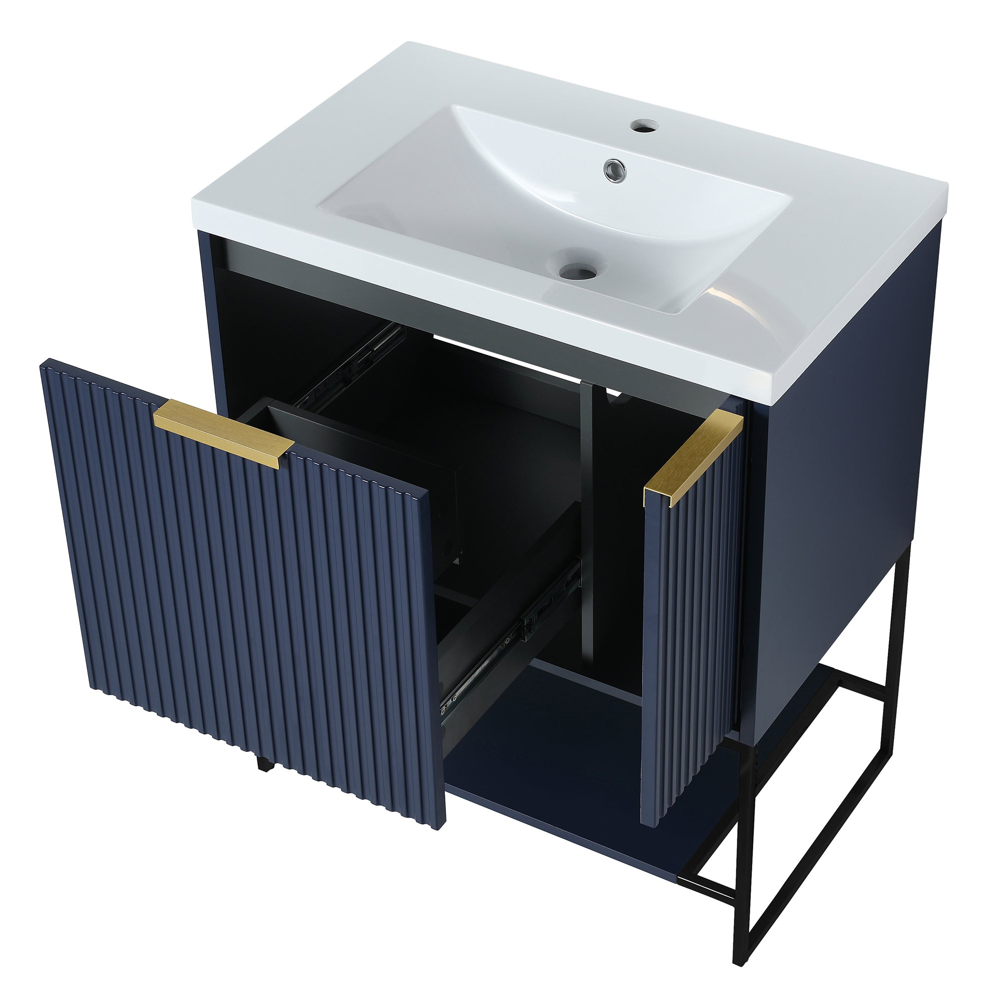30 Inch Plywood Freestanding Bathroom Vanity Set with Integrated Resin Basin and Doors
