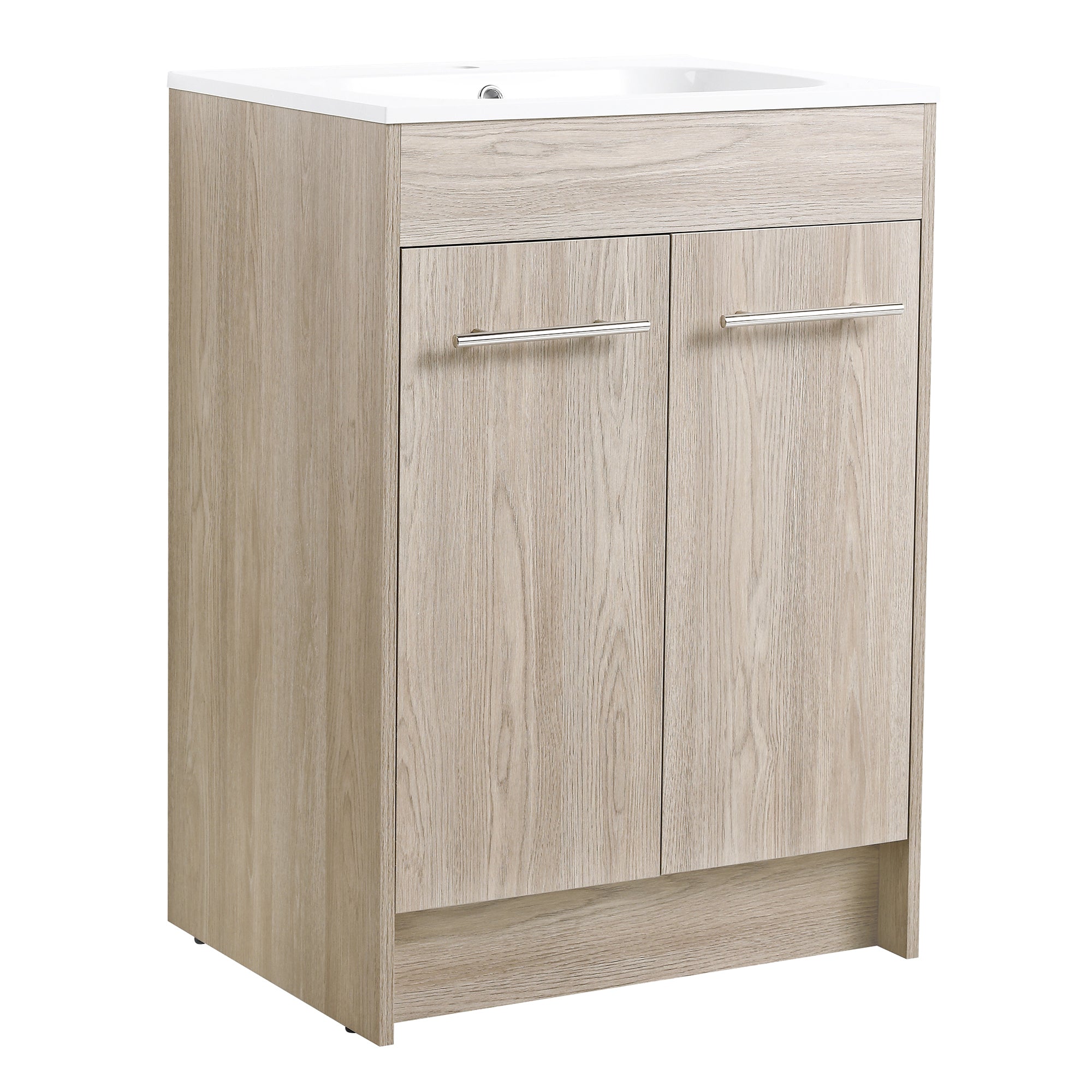 24 Inch Plywood Freestanding Bathroom Vanity With White Resin Sink and Doors and shelf