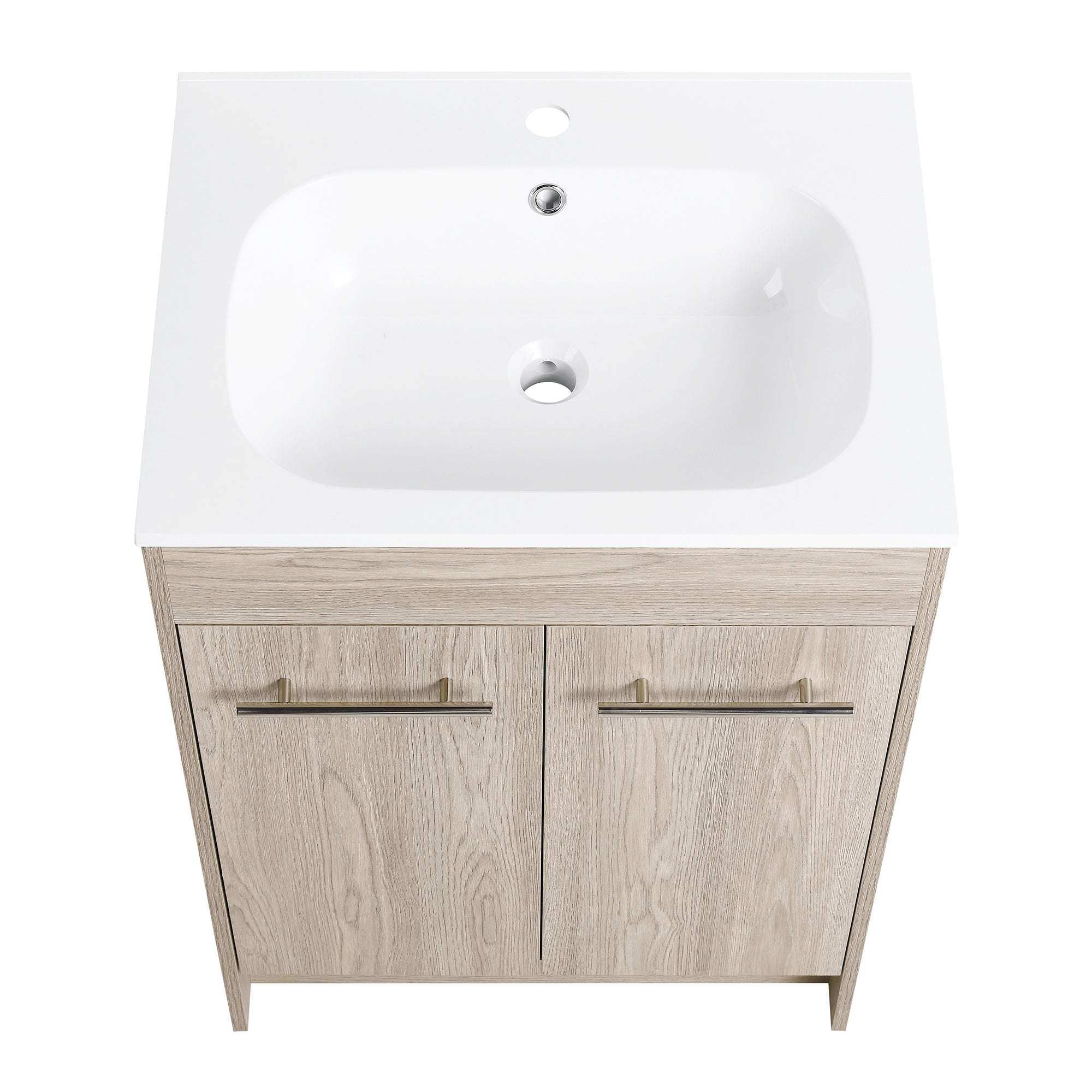 24 Inch Plywood Freestanding Bathroom Vanity With White Resin Sink and Doors and shelf