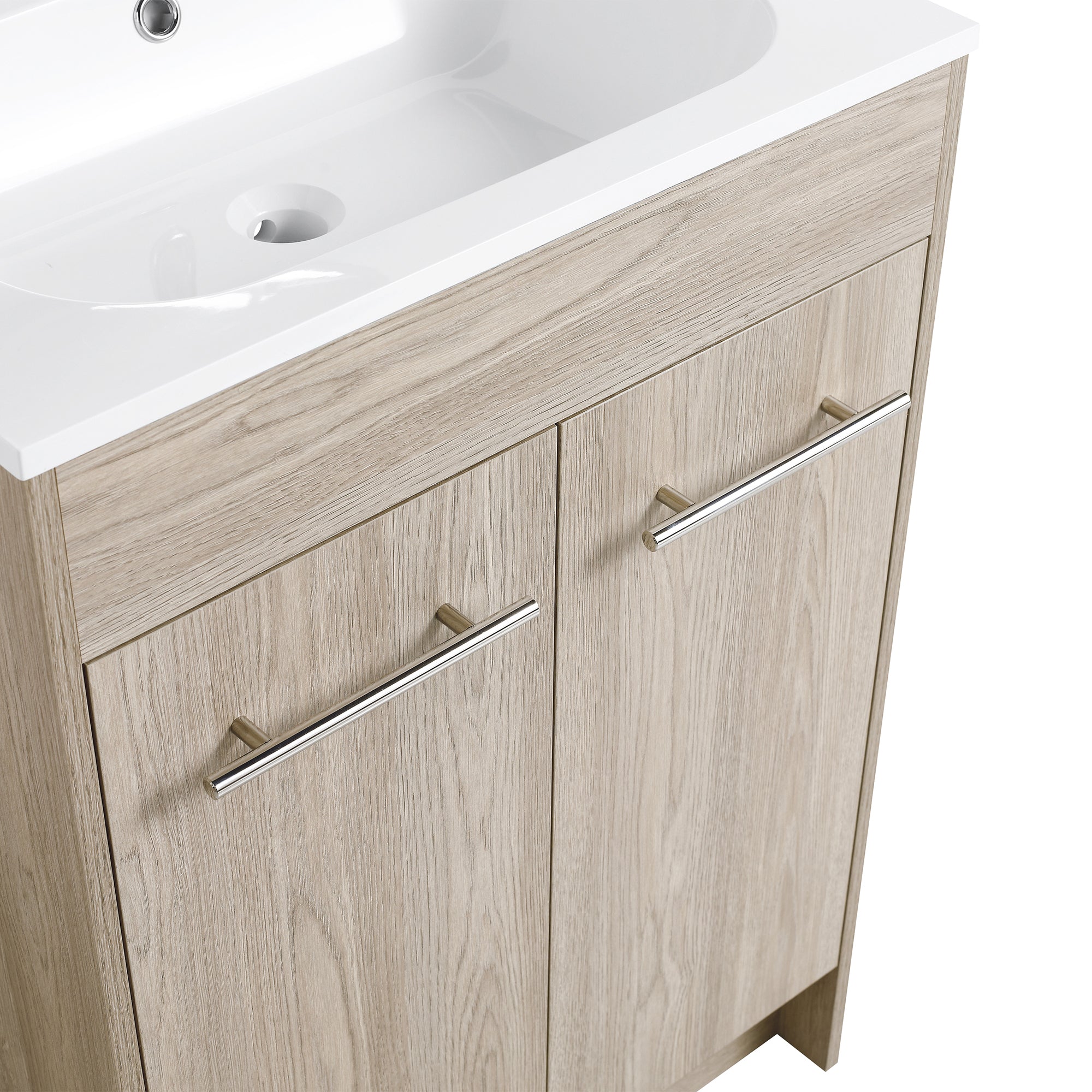 24 Inch Plywood Freestanding Bathroom Vanity With White Resin Sink and Doors and shelf