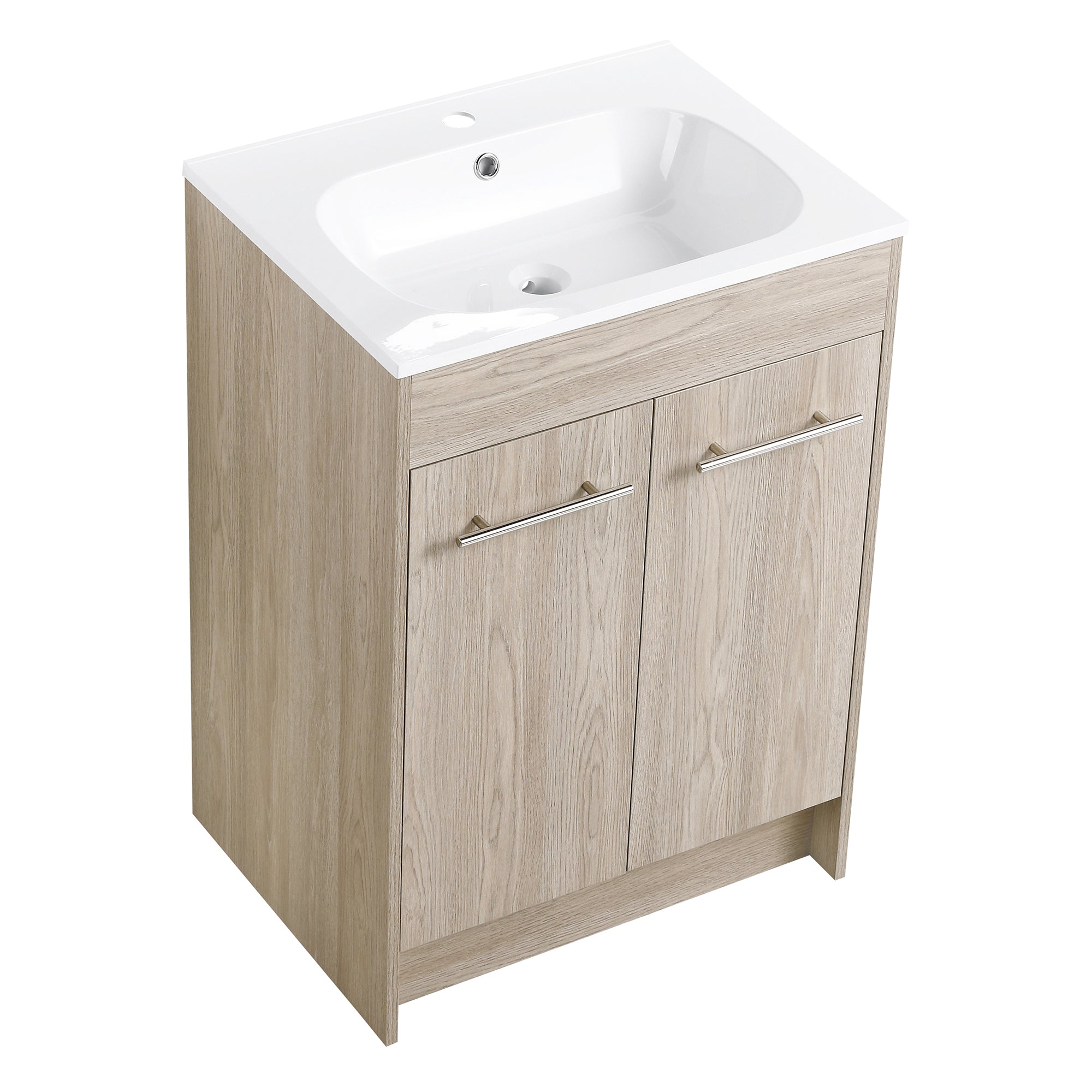 24 Inch Plywood Freestanding Bathroom Vanity With White Resin Sink and Doors and shelf