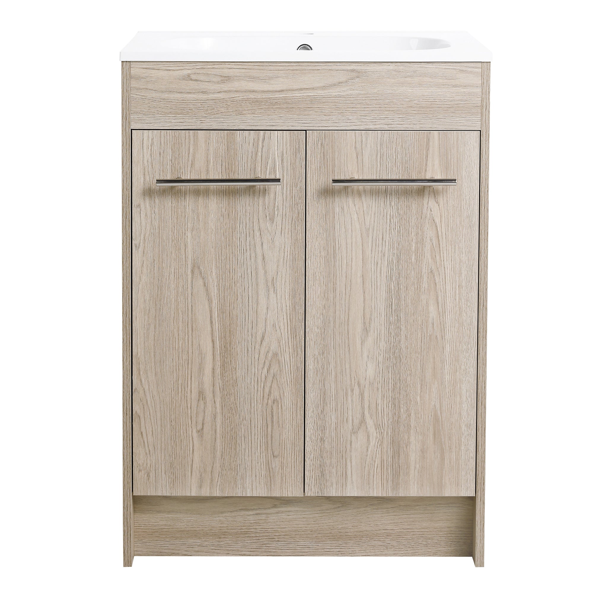 24 Inch Plywood Freestanding Bathroom Vanity With White Resin Sink and Doors and shelf