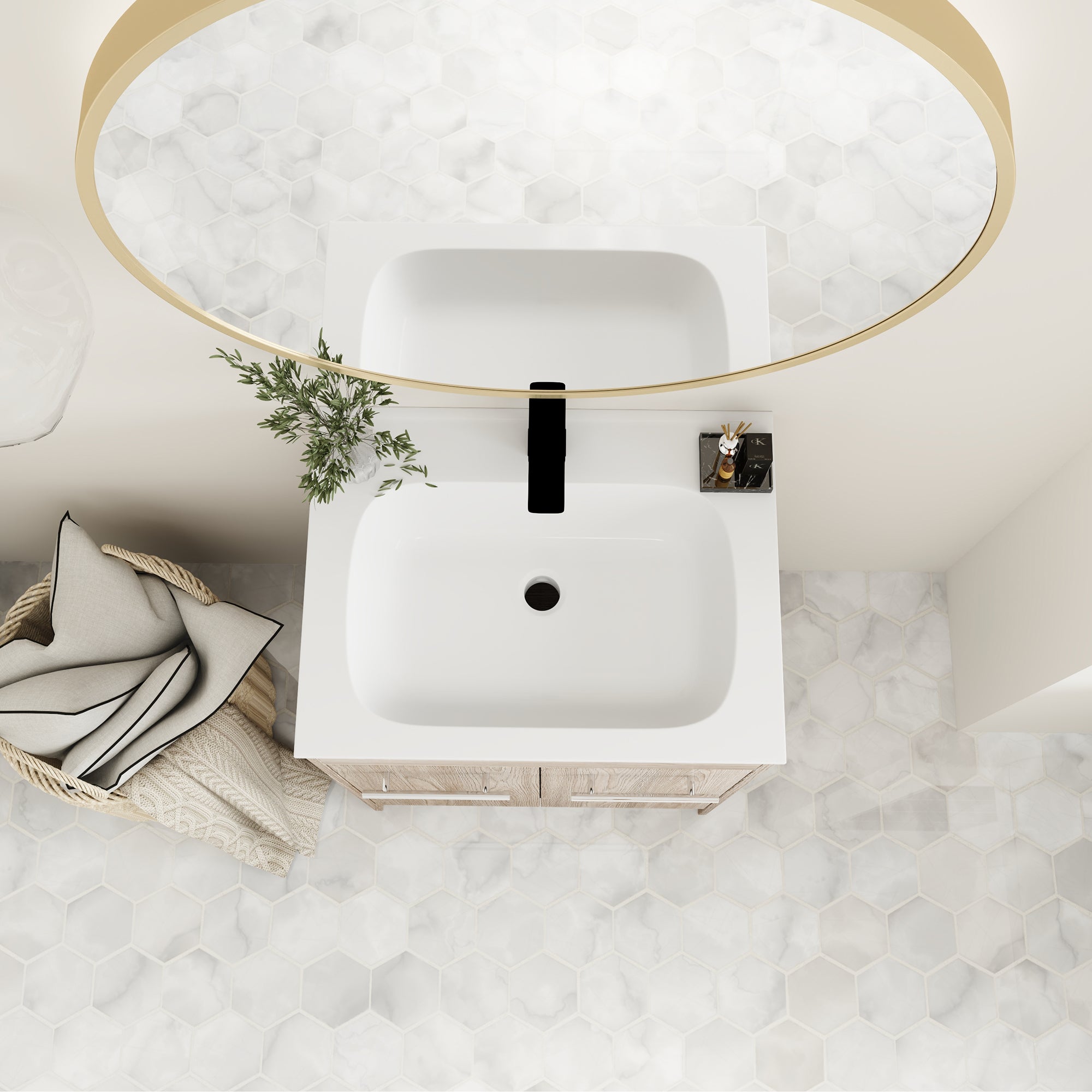 24 Inch Plywood Freestanding Bathroom Vanity With White Resin Sink and Doors and shelf
