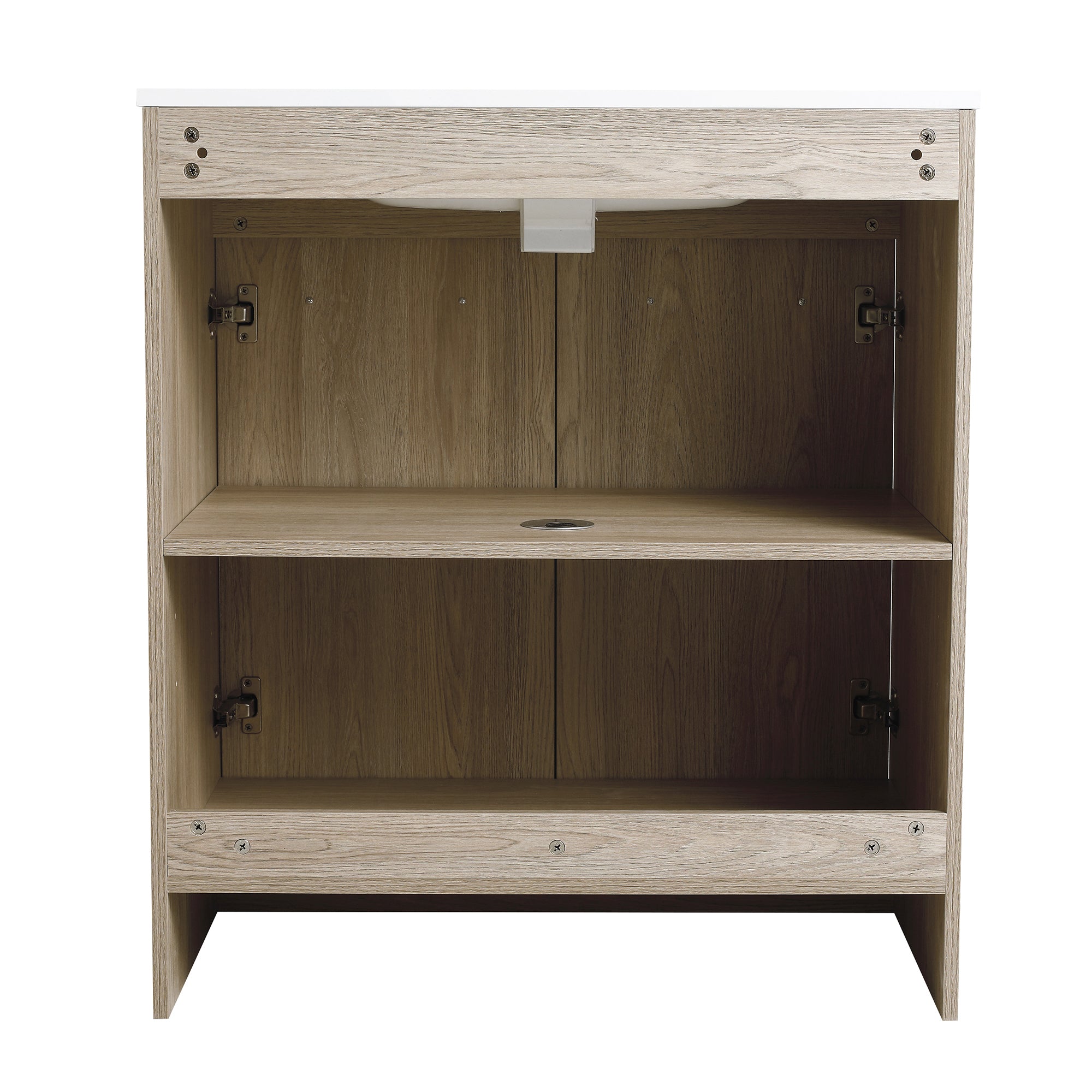 24 Inch Plywood Freestanding Bathroom Vanity With White Resin Sink and Doors and shelf