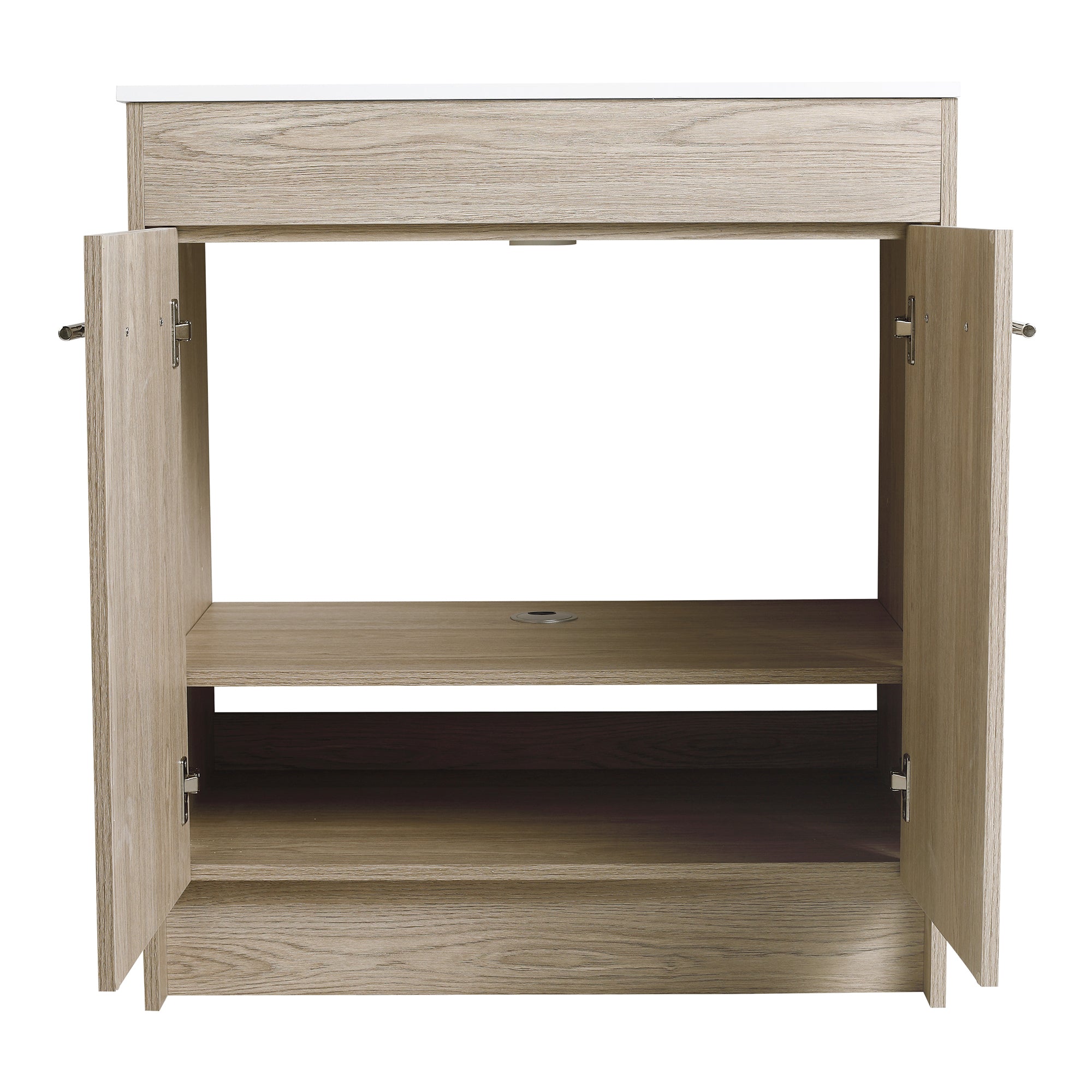 24 Inch Plywood Freestanding Bathroom Vanity With White Resin Sink and Doors and shelf
