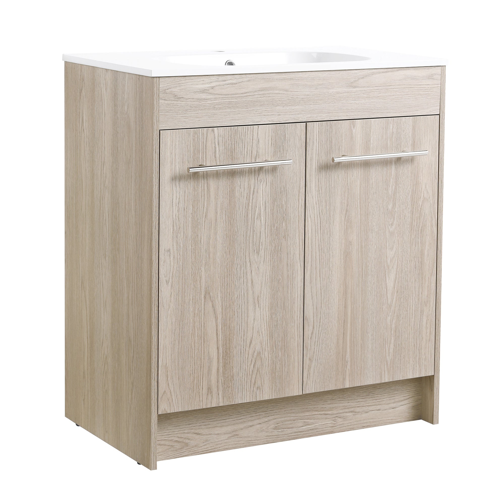 24 Inch Plywood Freestanding Bathroom Vanity With White Resin Sink and Doors and shelf