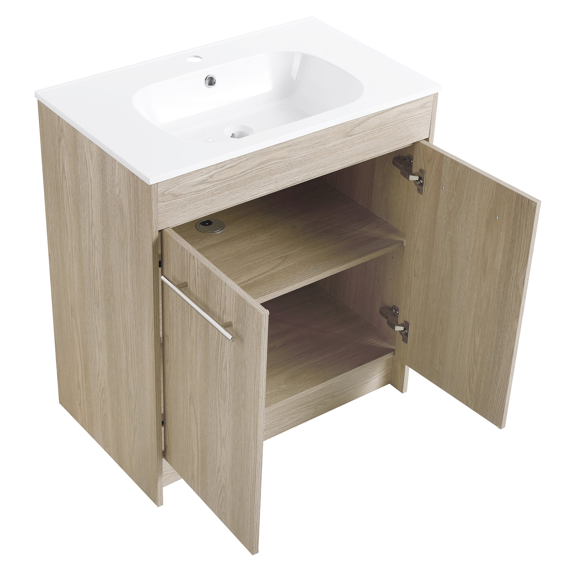 24 Inch Plywood Freestanding Bathroom Vanity With White Resin Sink and Doors and shelf