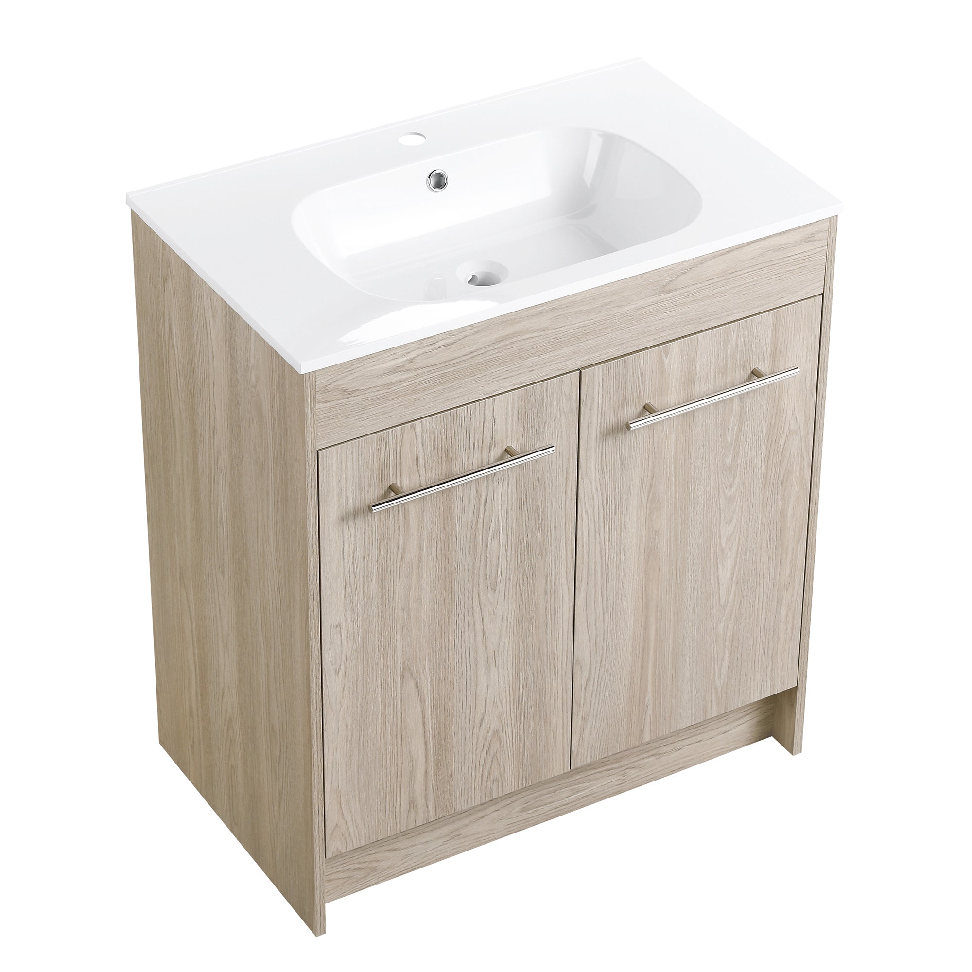 24 Inch Plywood Freestanding Bathroom Vanity With White Resin Sink and Doors and shelf
