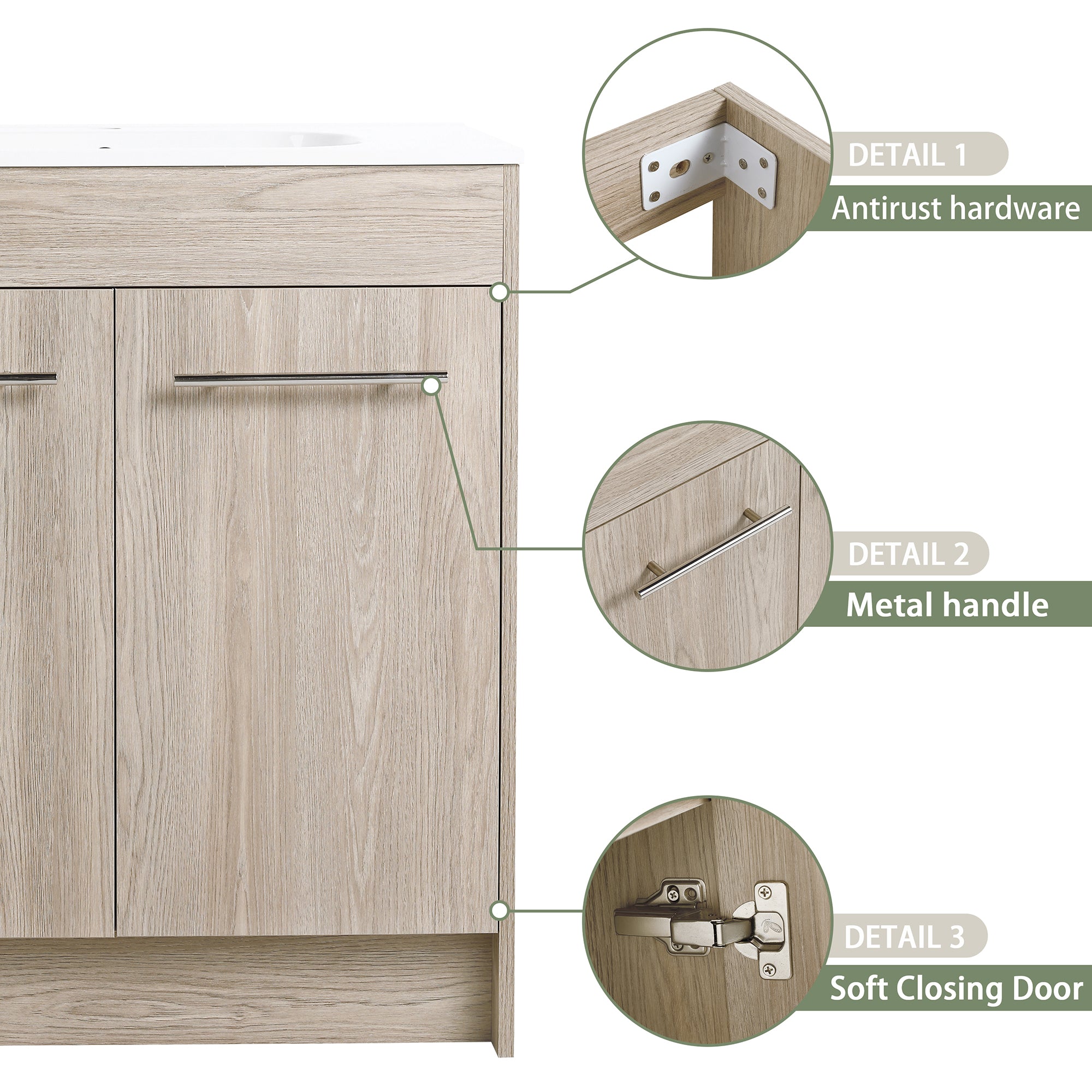 24 Inch Plywood Freestanding Bathroom Vanity With White Resin Sink and Doors and shelf