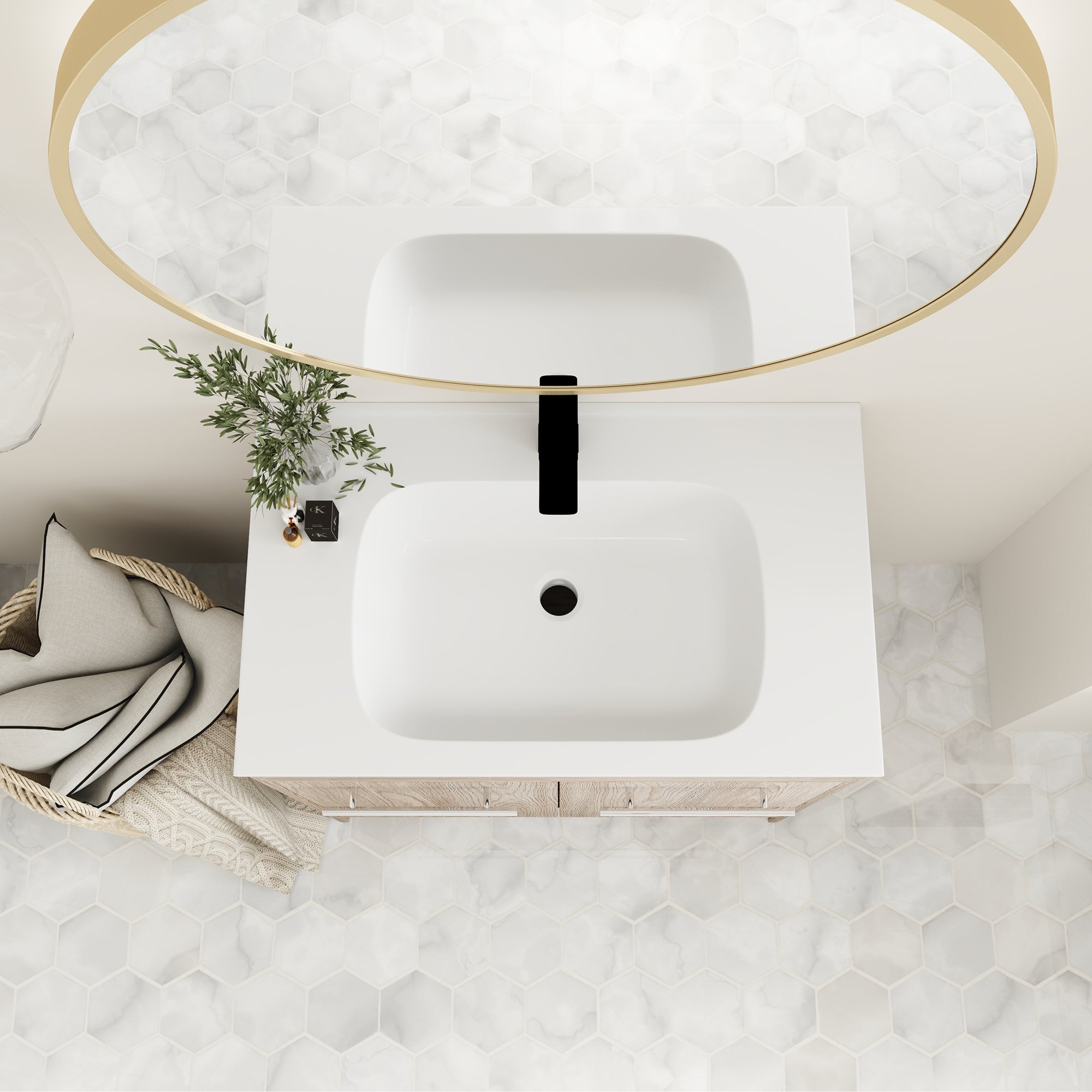 24 Inch Plywood Freestanding Bathroom Vanity With White Resin Sink and Doors and shelf