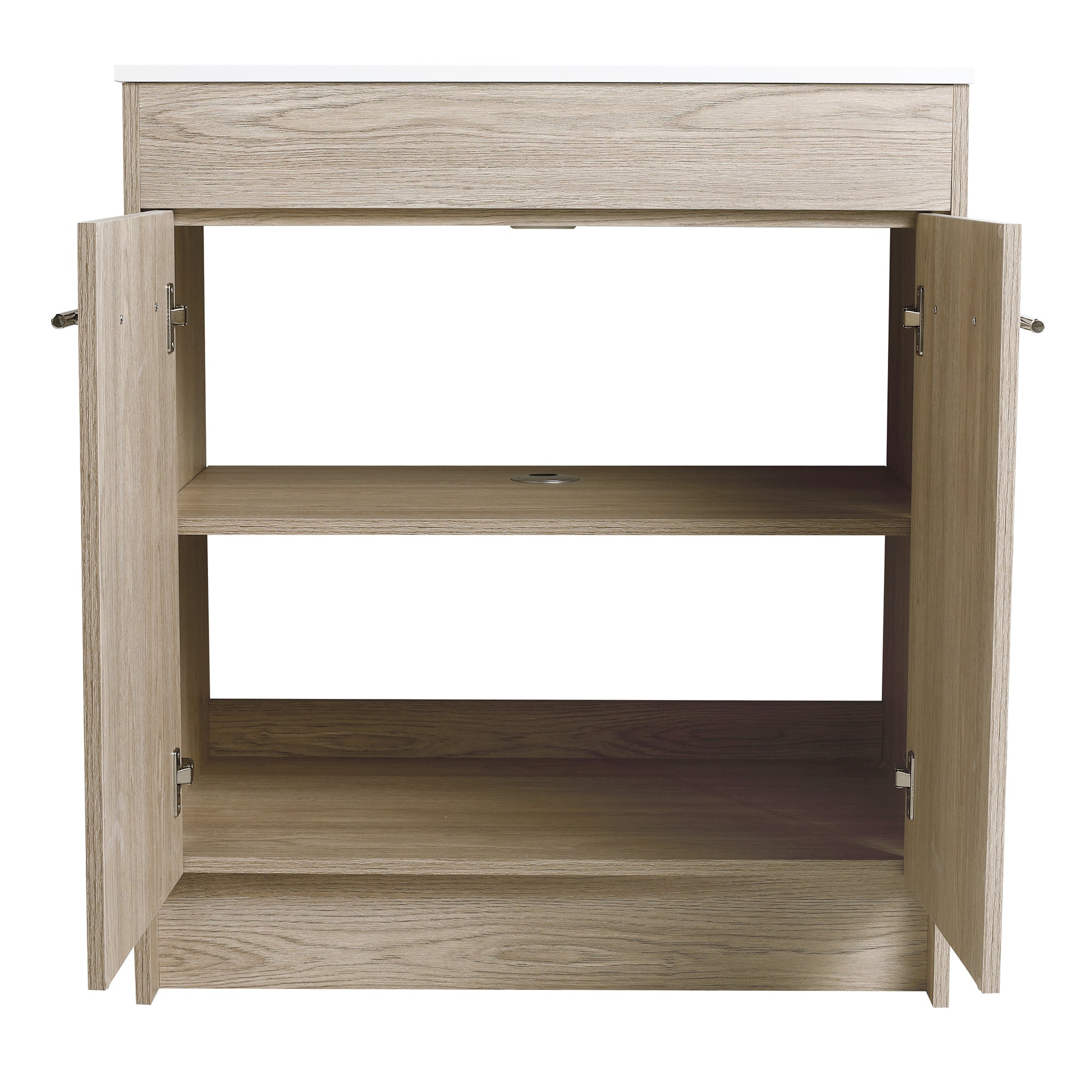 24 Inch Plywood Freestanding Bathroom Vanity With White Resin Sink and Doors and shelf