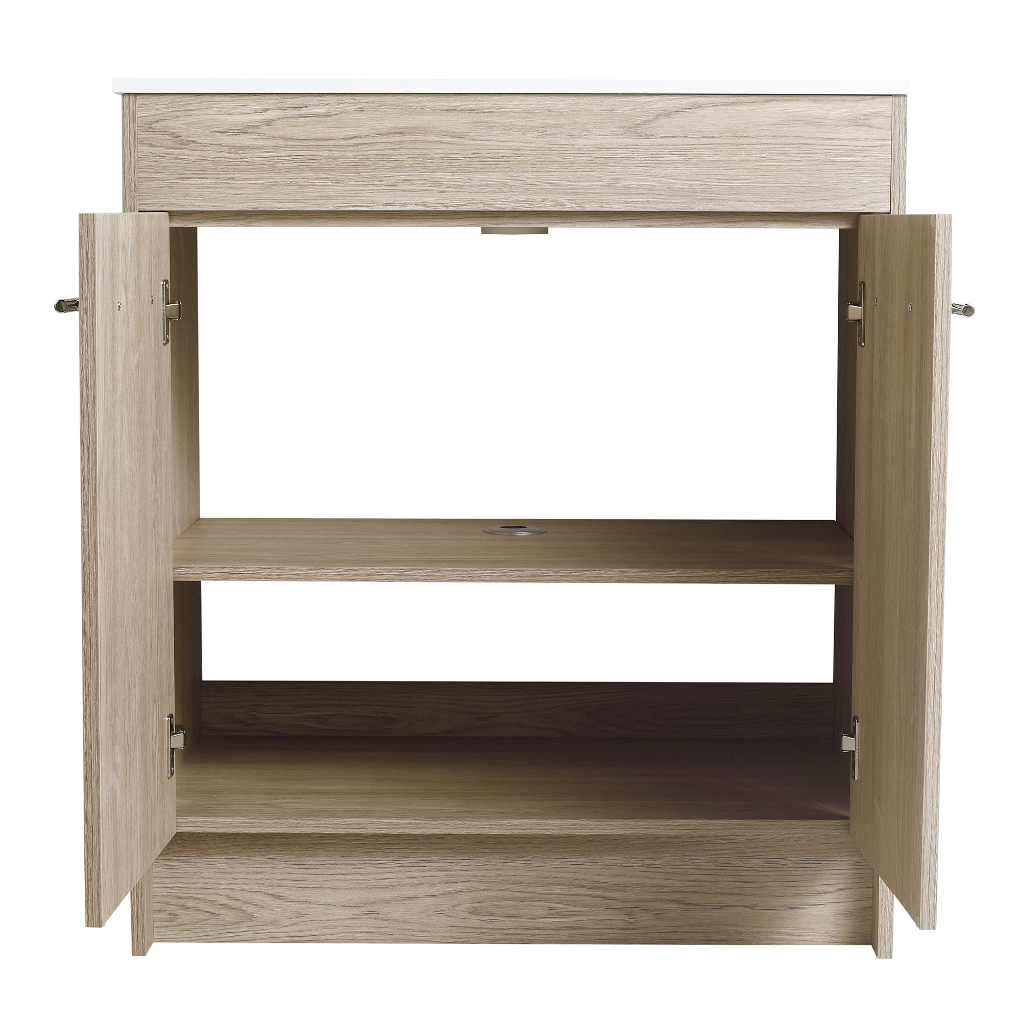 24 Inch Plywood Freestanding Bathroom Vanity With White Resin Sink and Doors and shelf