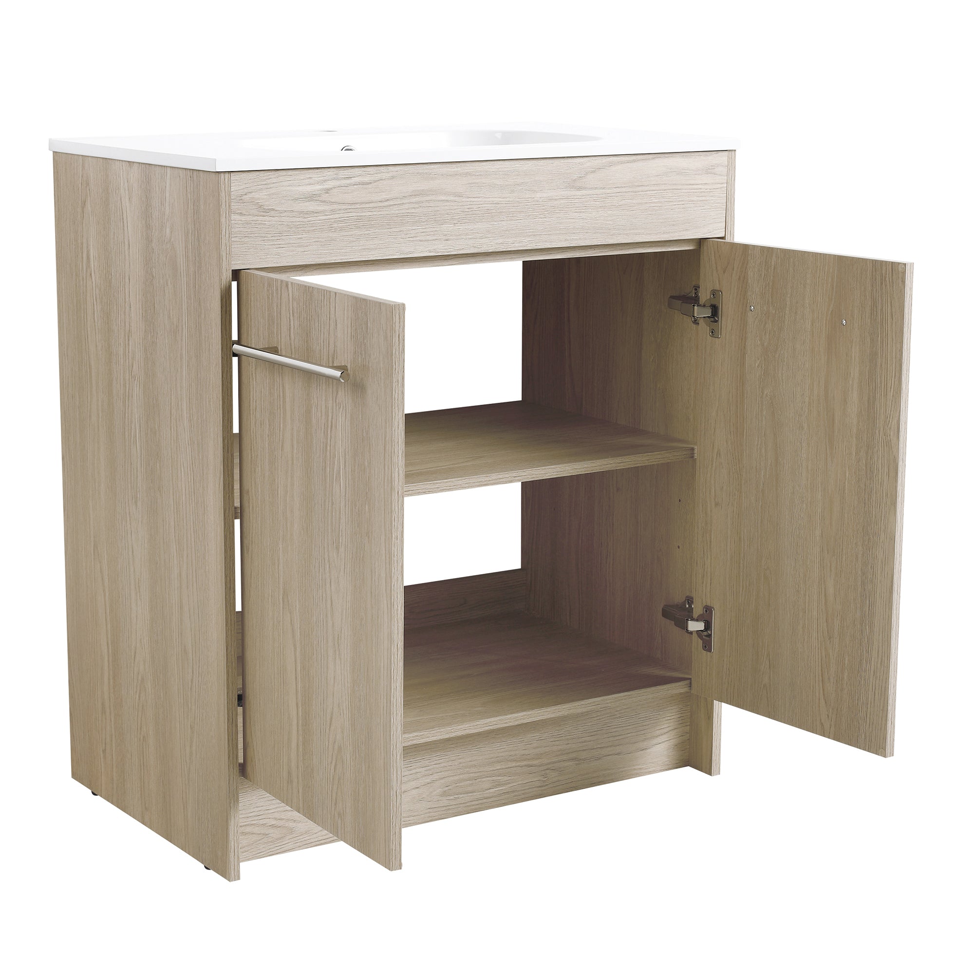 24 Inch Plywood Freestanding Bathroom Vanity With White Resin Sink and Doors and shelf