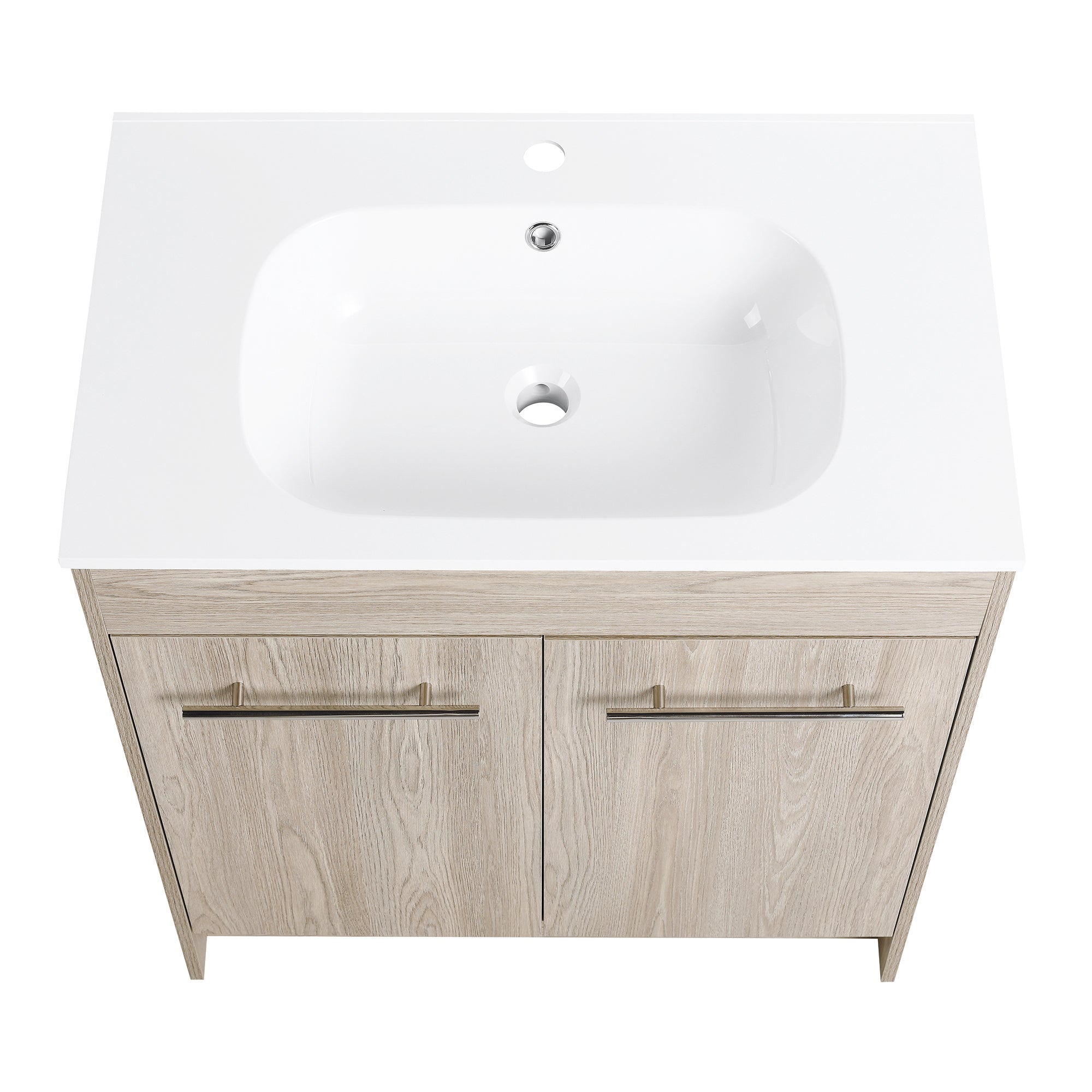 24 Inch Plywood Freestanding Bathroom Vanity With White Resin Sink and Doors and shelf