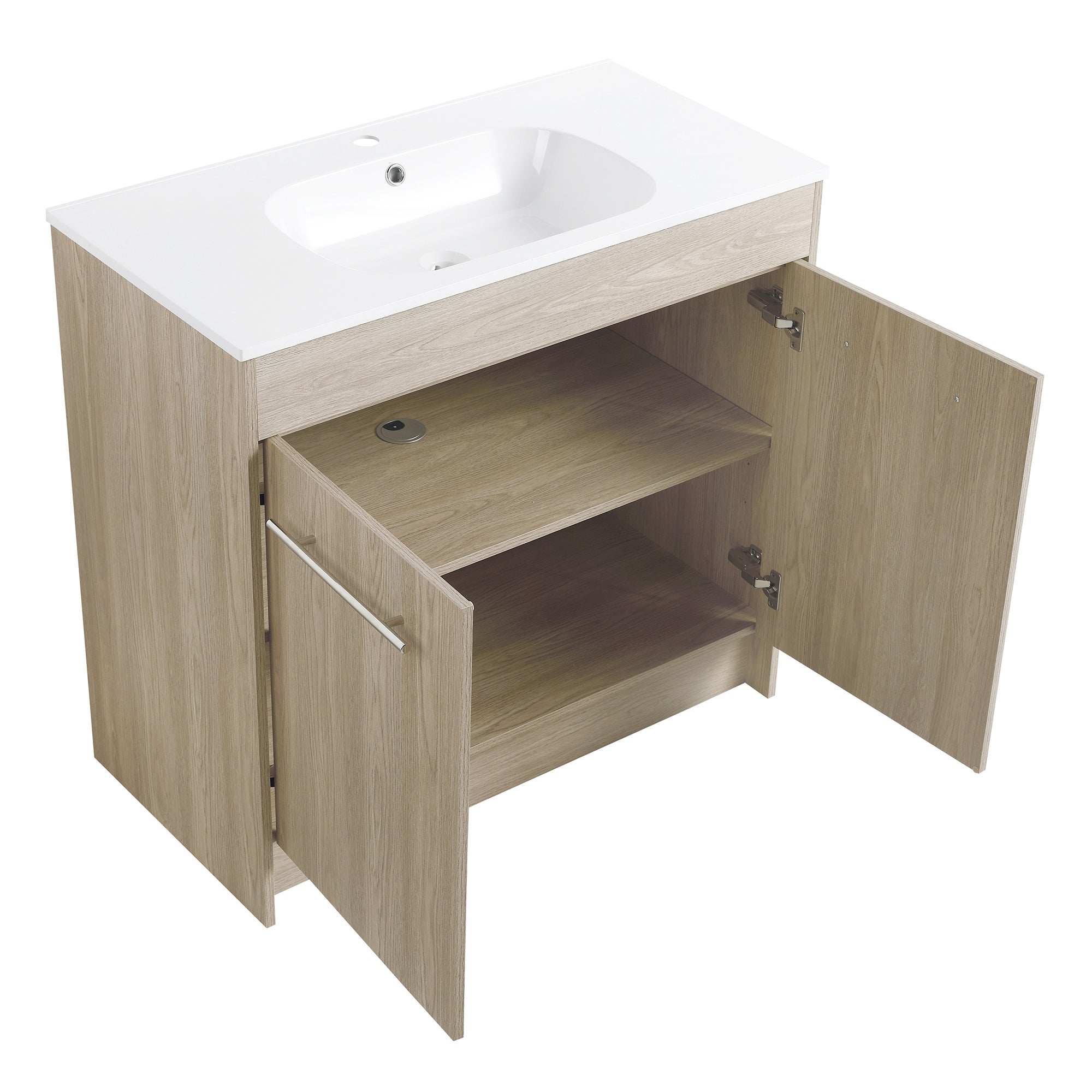36 Inch Plywood Freestanding Bathroom Vanity with Gel Basin and Doors