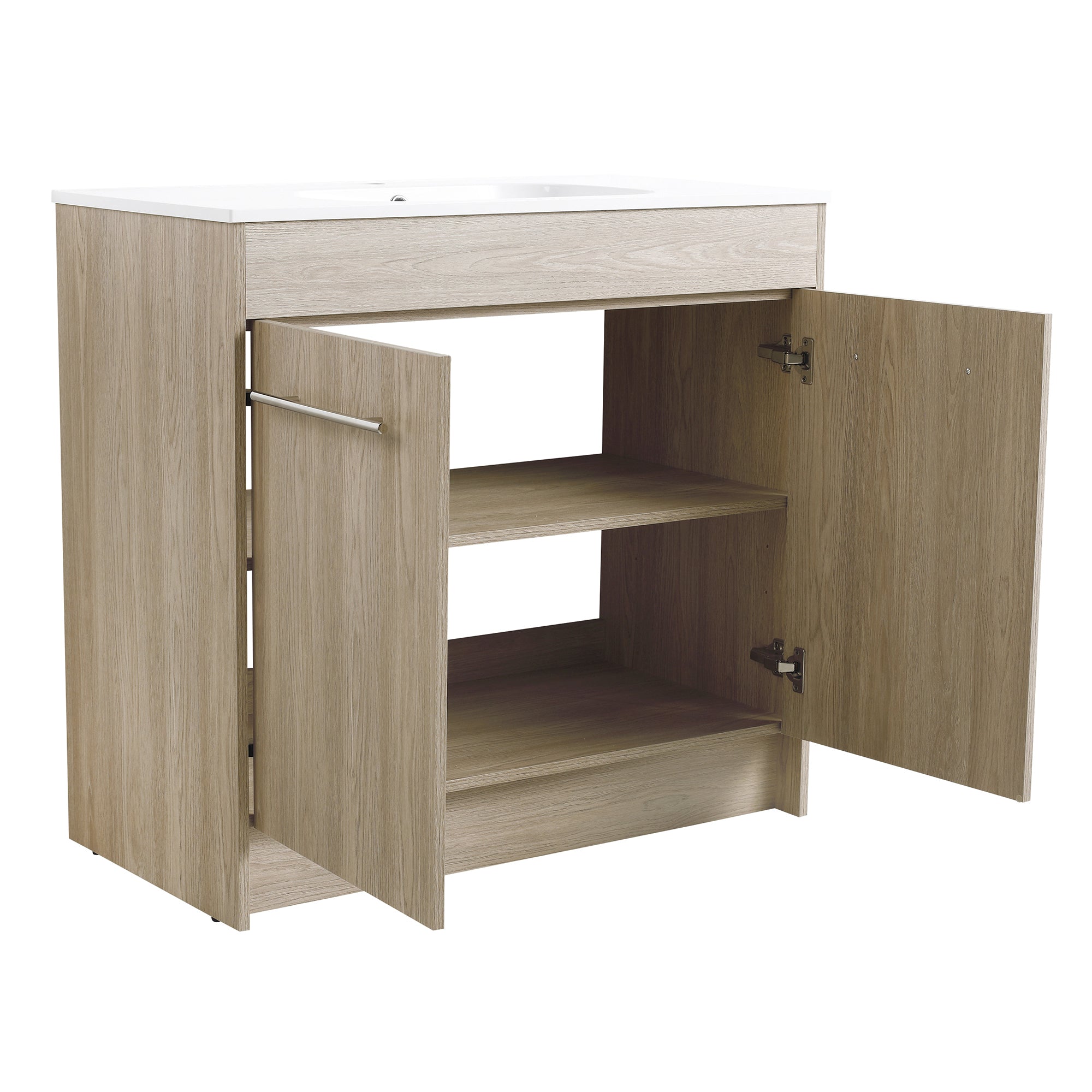 36 Inch Plywood Freestanding Bathroom Vanity with Gel Basin and Doors