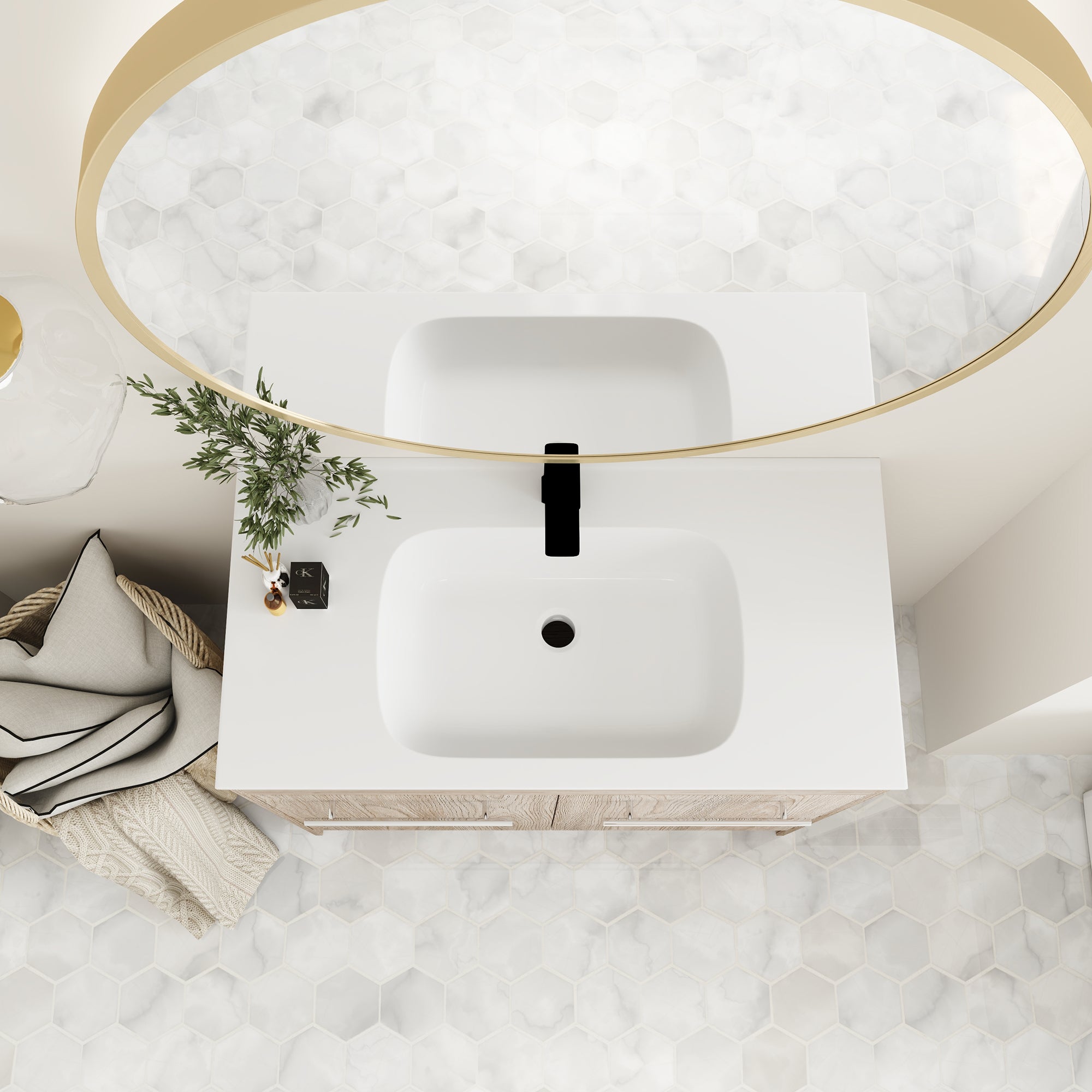 36 Inch Plywood Freestanding Bathroom Vanity with Gel Basin and Doors