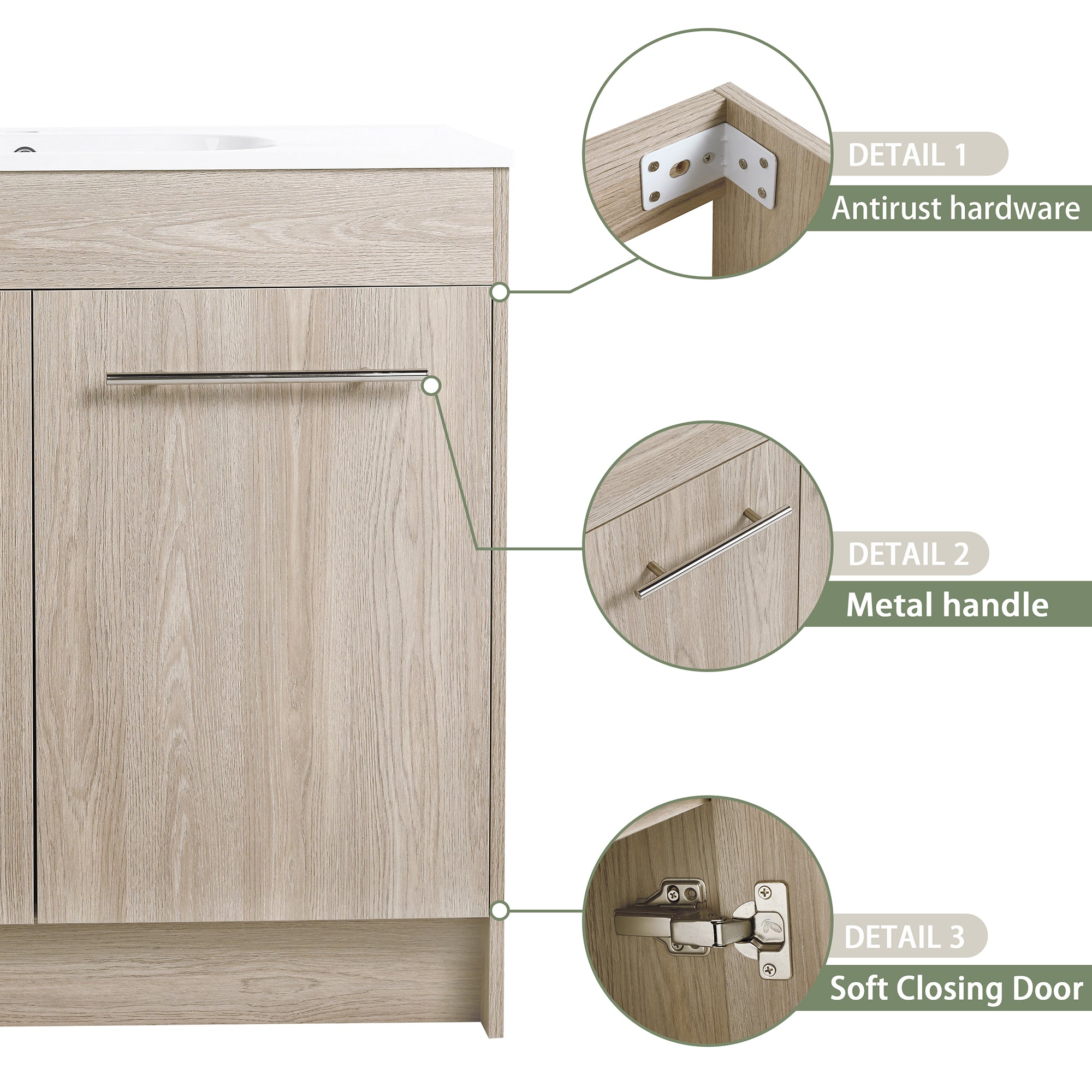 36 Inch Plywood Freestanding Bathroom Vanity with Gel Basin and Doors