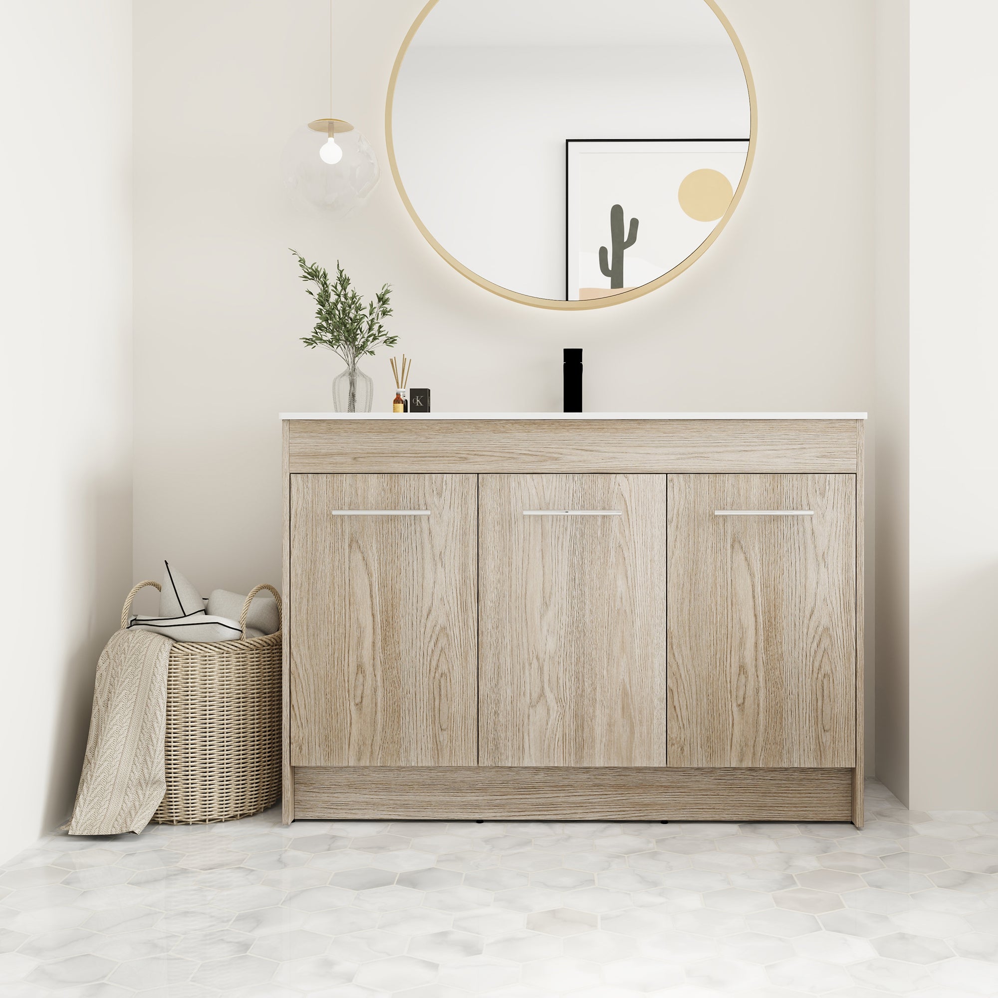 36 Inch Plywood Freestanding Bathroom Vanity with Gel Basin and Doors