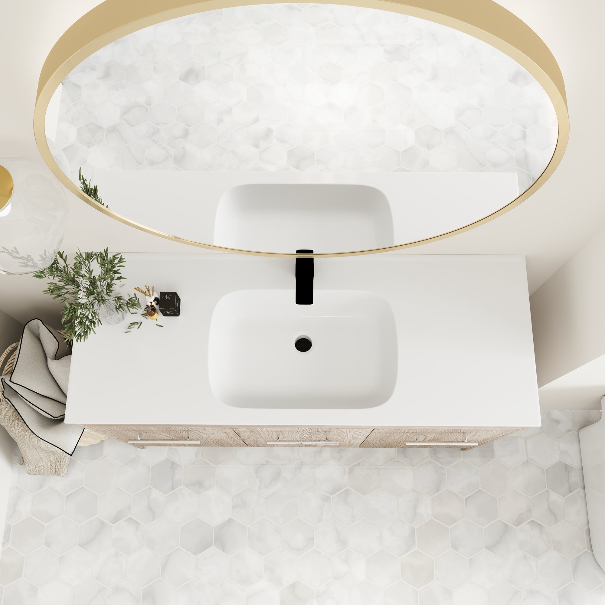 36 Inch Plywood Freestanding Bathroom Vanity with Gel Basin and Doors