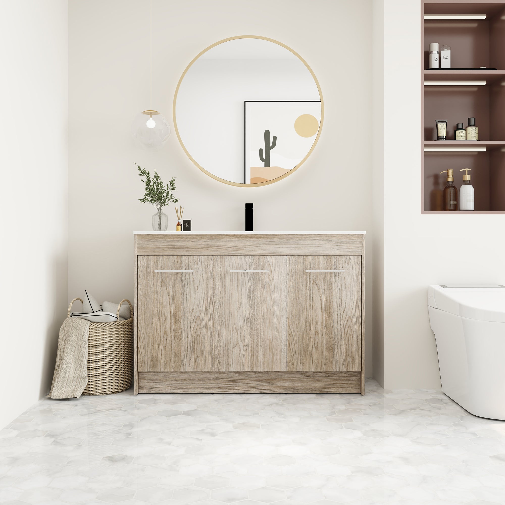 36 Inch Plywood Freestanding Bathroom Vanity with Gel Basin and Doors