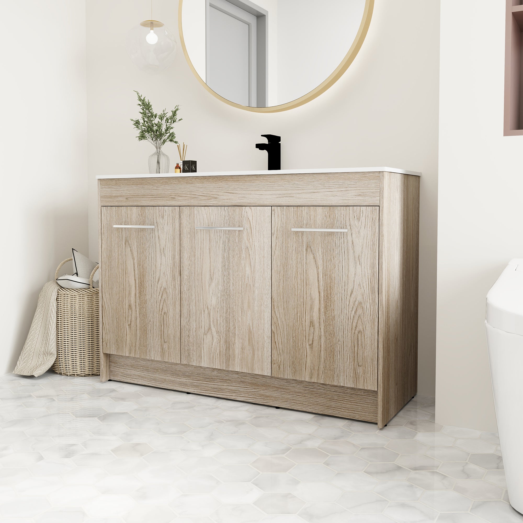 36 Inch Plywood Freestanding Bathroom Vanity with Gel Basin and Doors