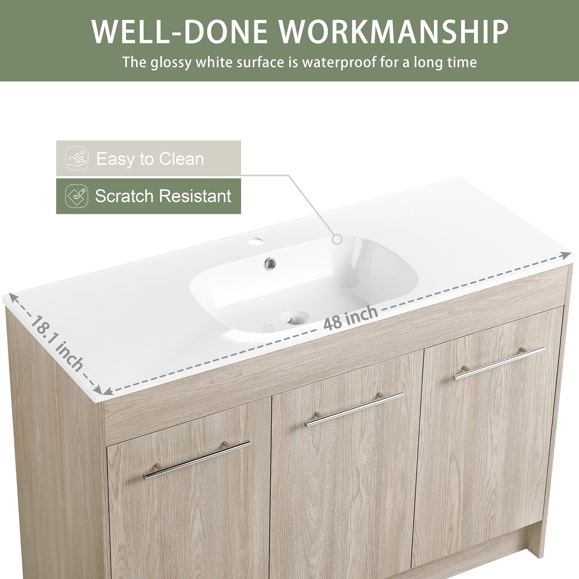 36 Inch Plywood Freestanding Bathroom Vanity with Gel Basin and Doors