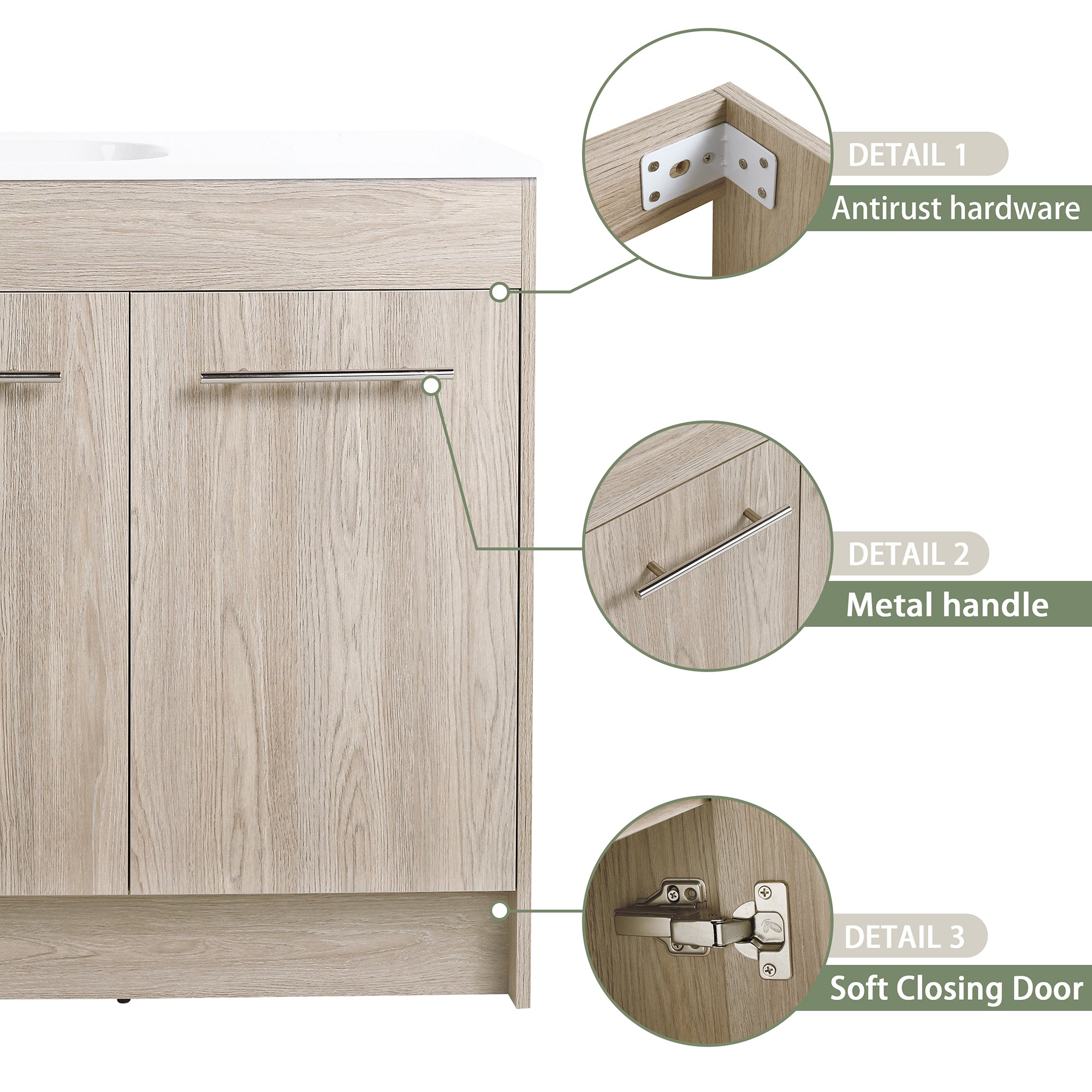 36 Inch Plywood Freestanding Bathroom Vanity with Gel Basin and Doors