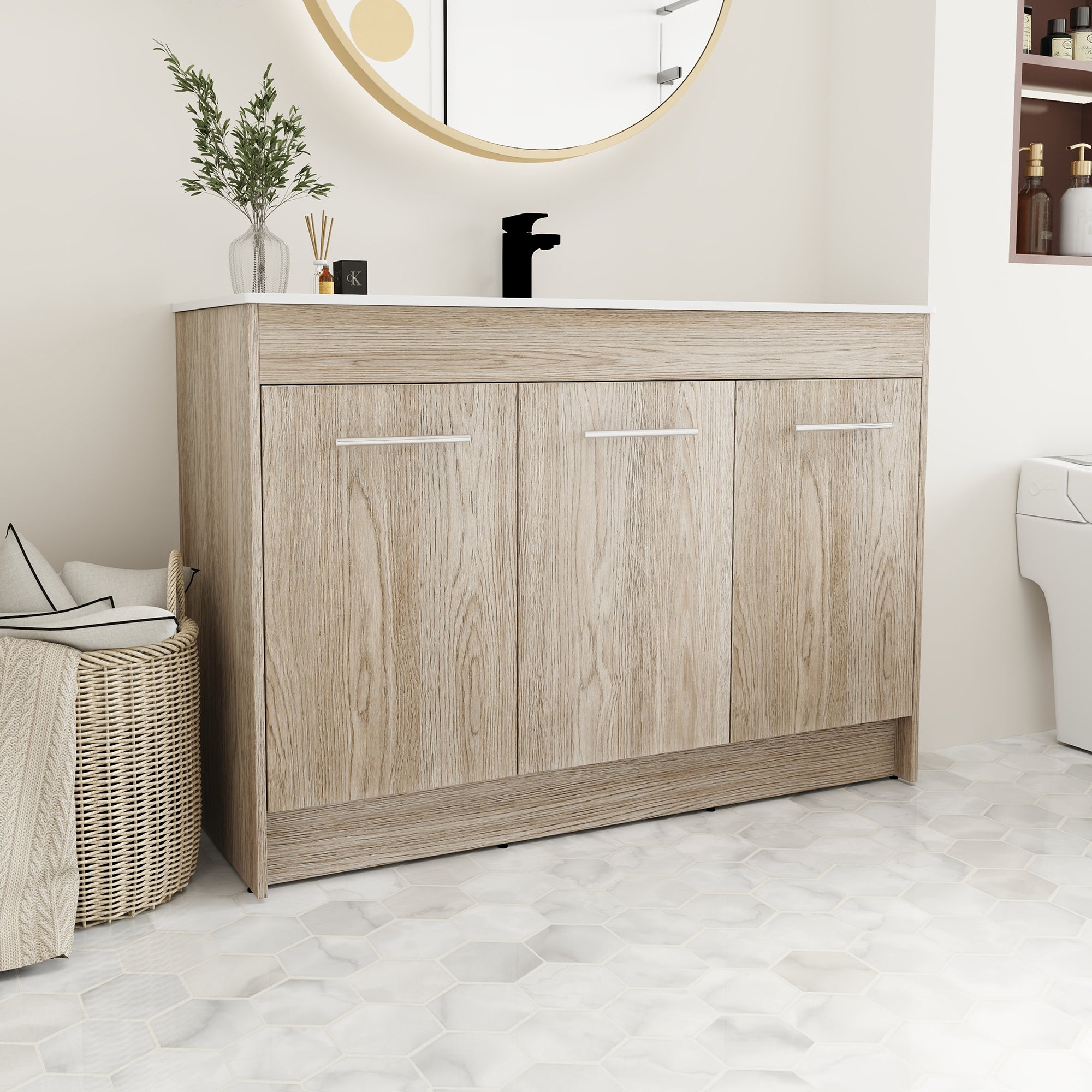 36 Inch Plywood Freestanding Bathroom Vanity with Gel Basin and Doors